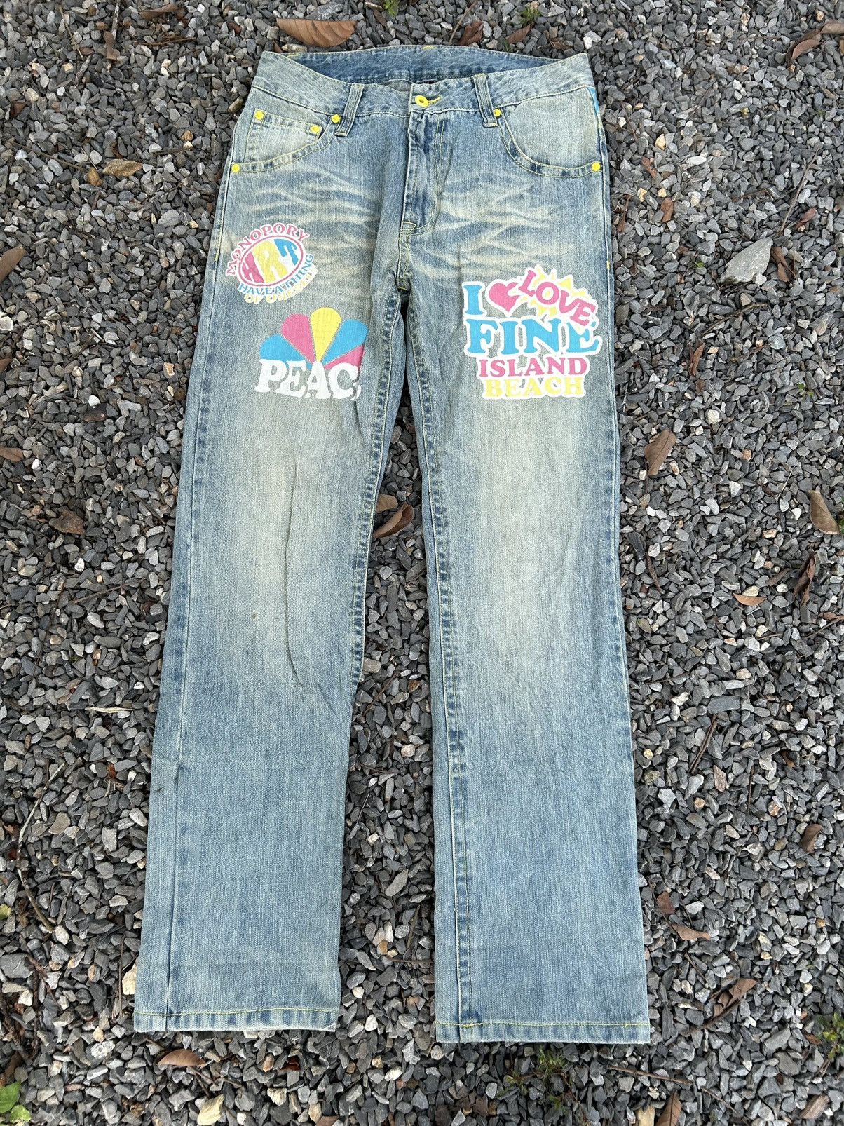 Kapital CLONE DEVGRU DAICOCK LOVE PEACE SURF BEACH DENIM JEANS RARE🎌 Size US 32 / EU 48 - 8 Thumbnail