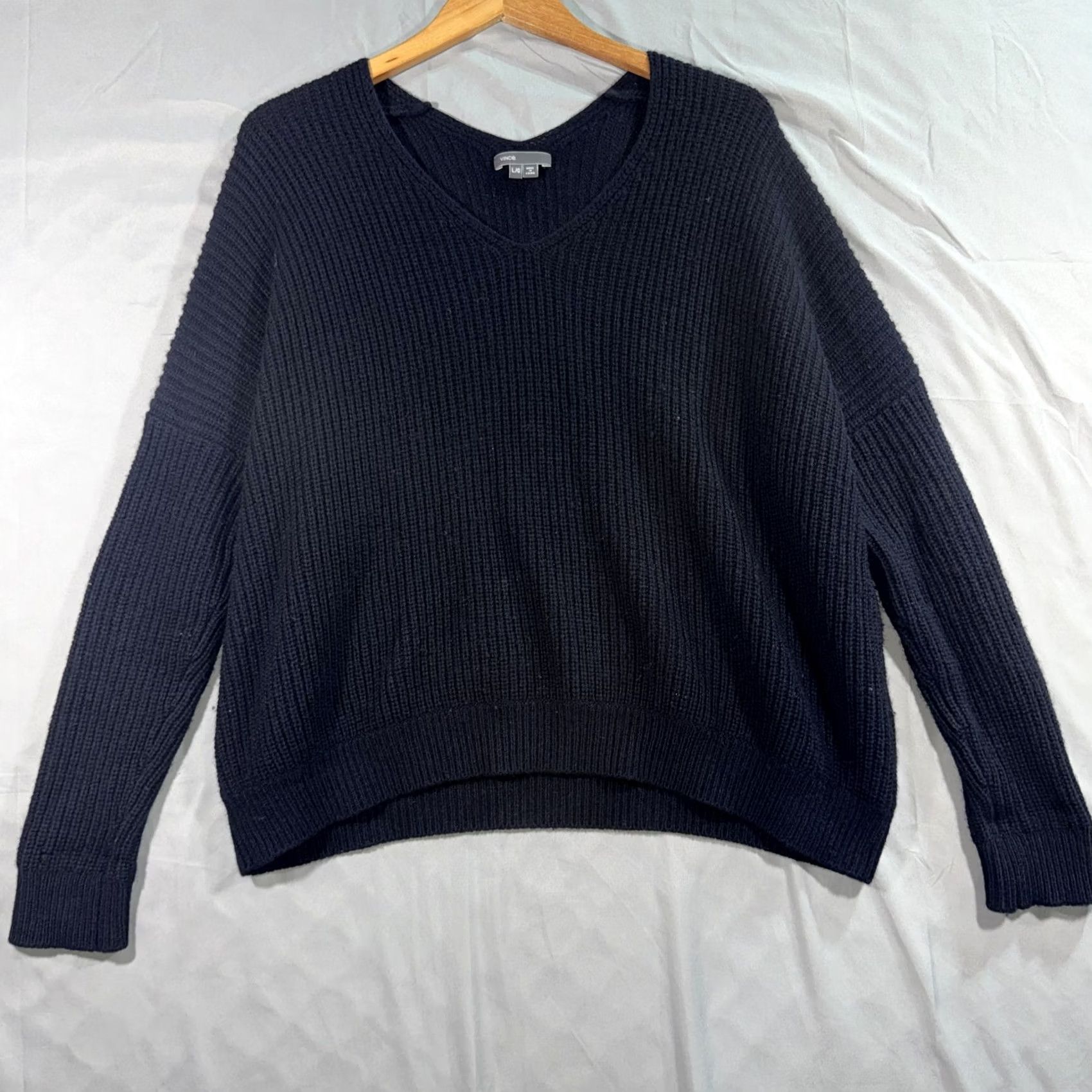 Vince Vince Womens Large Blue Yak Wool V-Neck Waffle-Knit Relaxed Pullover Sweater Size L / US 10 / IT 46 - 2 Thumbnail