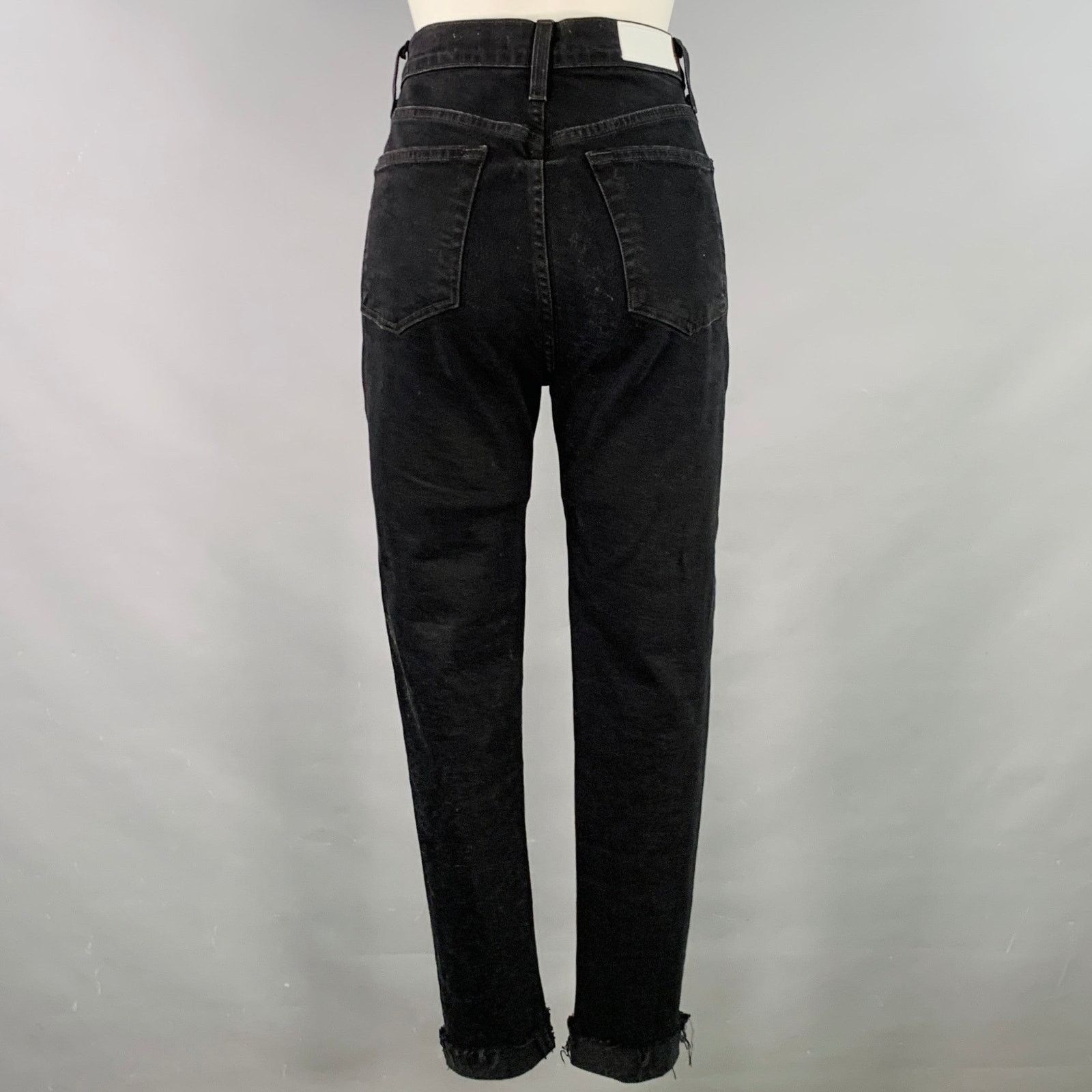 RE/DONE RE/DONE 28 Black Cotton Blend Distressed High Waisted Jeans Size 28" / US 6 / IT 42 - 2 Thumbnail