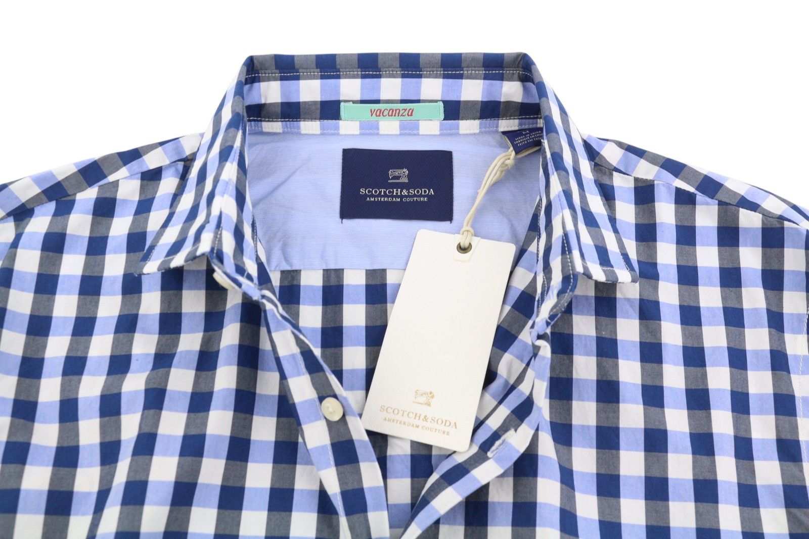Scotch & Soda M Blue Checked Cutaway Button-Up Long Sleeve Shirt 89051 Size US M / EU 48-50 / 2 - 7 Thumbnail