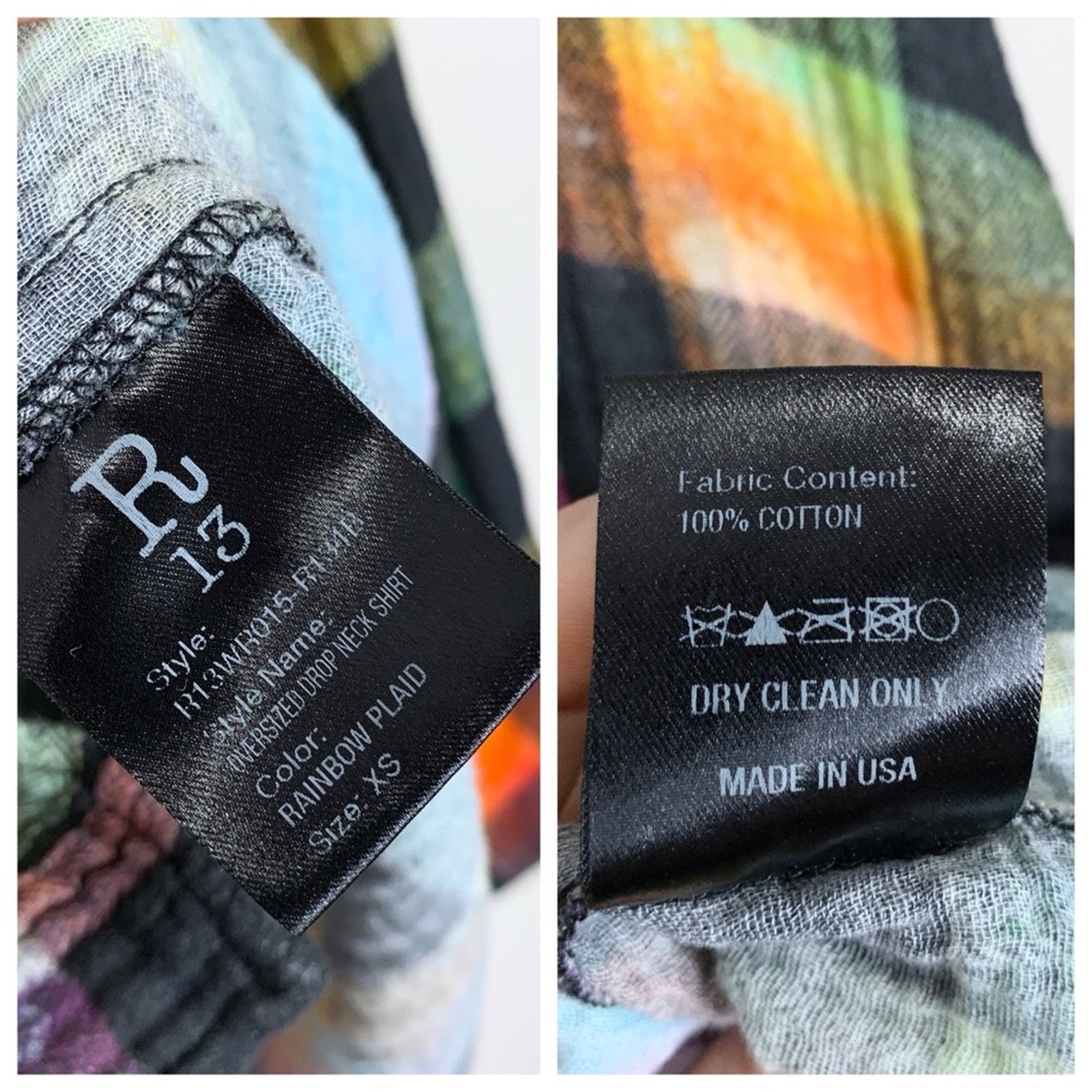 R13 R13 Oversized Drop Neck Shirt (Sz XS) Rainbow Plaid Check Size XS / US 0-2 / IT 36-38 - 11 Thumbnail