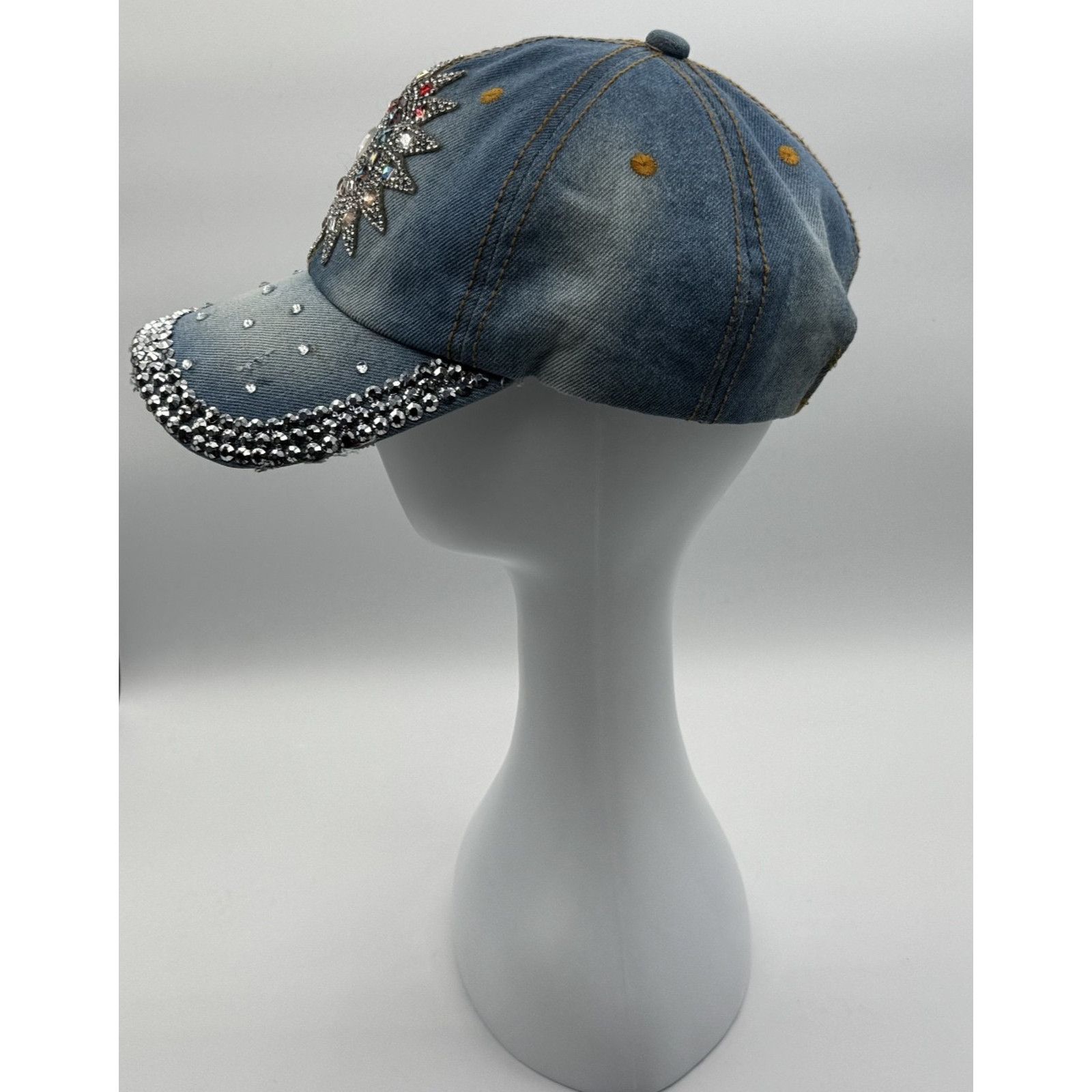 Other Bedazzled Denim Rhinestone Cap Adjustable Strap Hat Size ONE SIZE - 4 Thumbnail