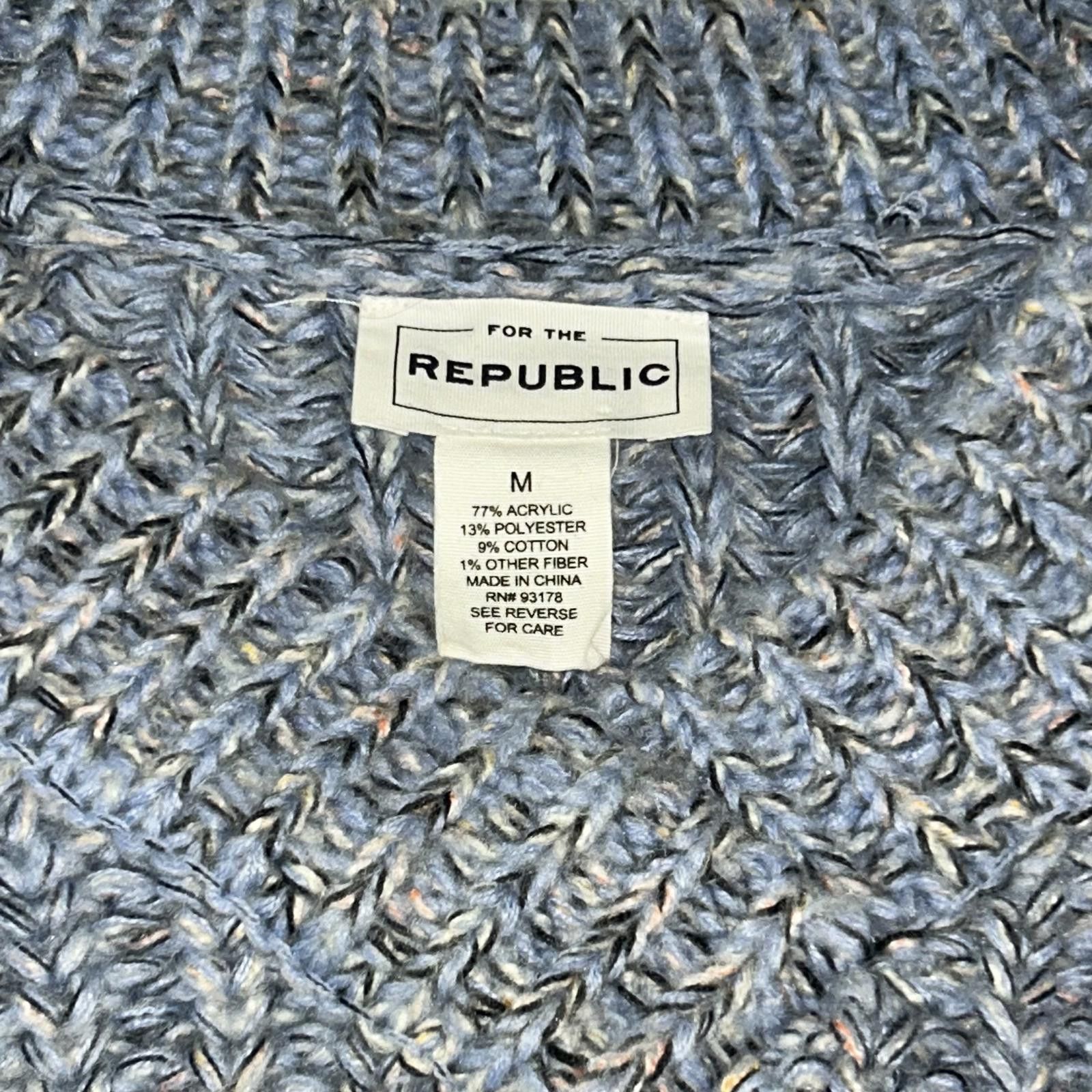 Designer For the Republic, Blue Chunky Knit V Neck Sweater, Medium Size M / US 6-8 / IT 42-44 - 7 Thumbnail