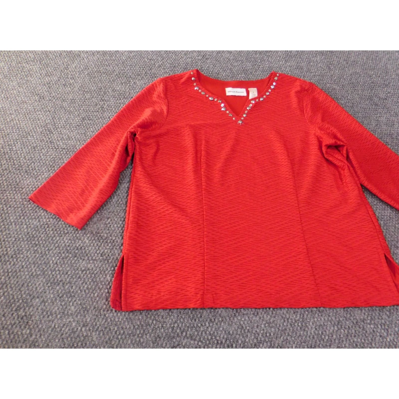 Vintage Alfred Dunner Blouse top large Red pullover embellished beads womens stretch lined Geometric Knit Beaded Casual L Regular Reds Size L / US 10 / IT 46 - 3 Thumbnail