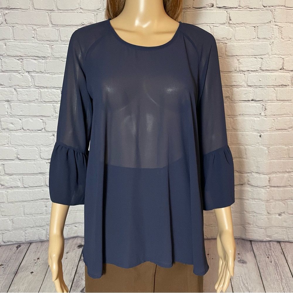 Other Kate Blue Chiffon Bell Sleeve Made in Italy Blouse Size S Size S / US 4 / IT 40 - 2 Thumbnail