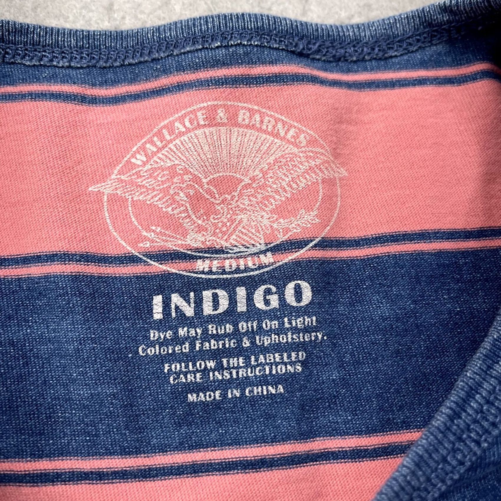 Wallace & Barnes Wallace and Barnes Shirt Mens Medium Pink Blue Indigo Dye Pocket Tee Striped Size US M / EU 48-50 / 2 - 3 Thumbnail