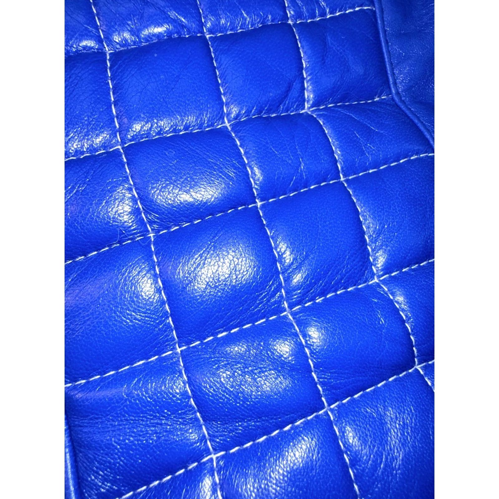 Vintage Blue Leather Moto Biker Pants 42x34 Medusa RiRi Zippers Quilted Men XS? Size US 42 / EU 58 - 6 Thumbnail