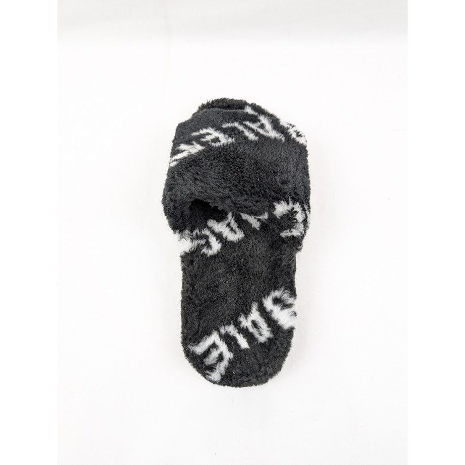 Balenciaga o1rshd1 Q:3 / Allover Logo Furry Slide in Black/White Size US 8 / EU 41 - 11 Thumbnail