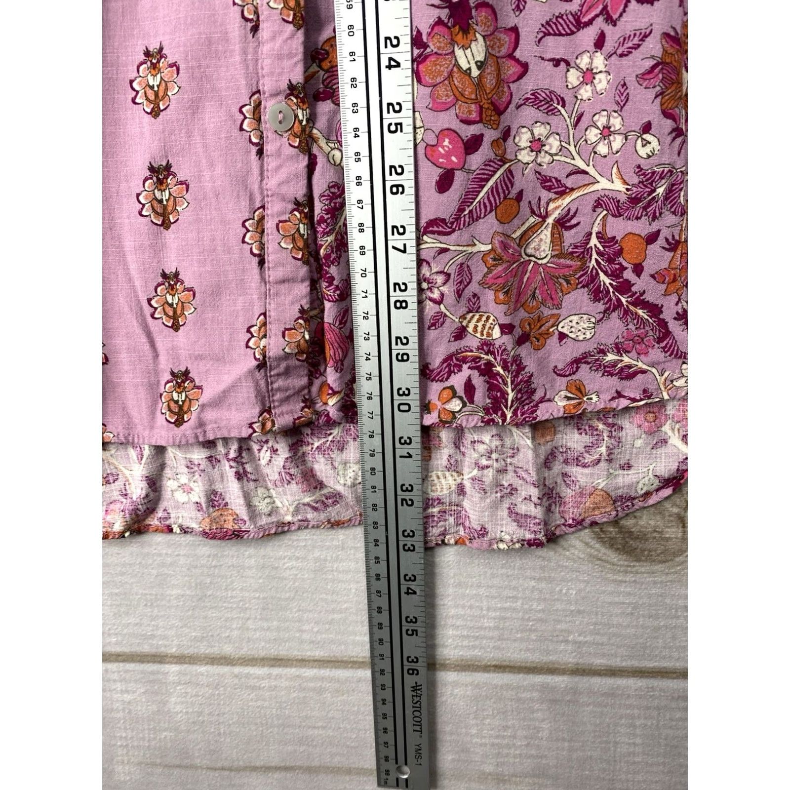 Vintage Knox Rose Top Womens XL Floral Button Up Tunic Pink Boho Long Sleeve Casual Shirt Size XL / US 12-14 / IT 48-50 - 3 Thumbnail