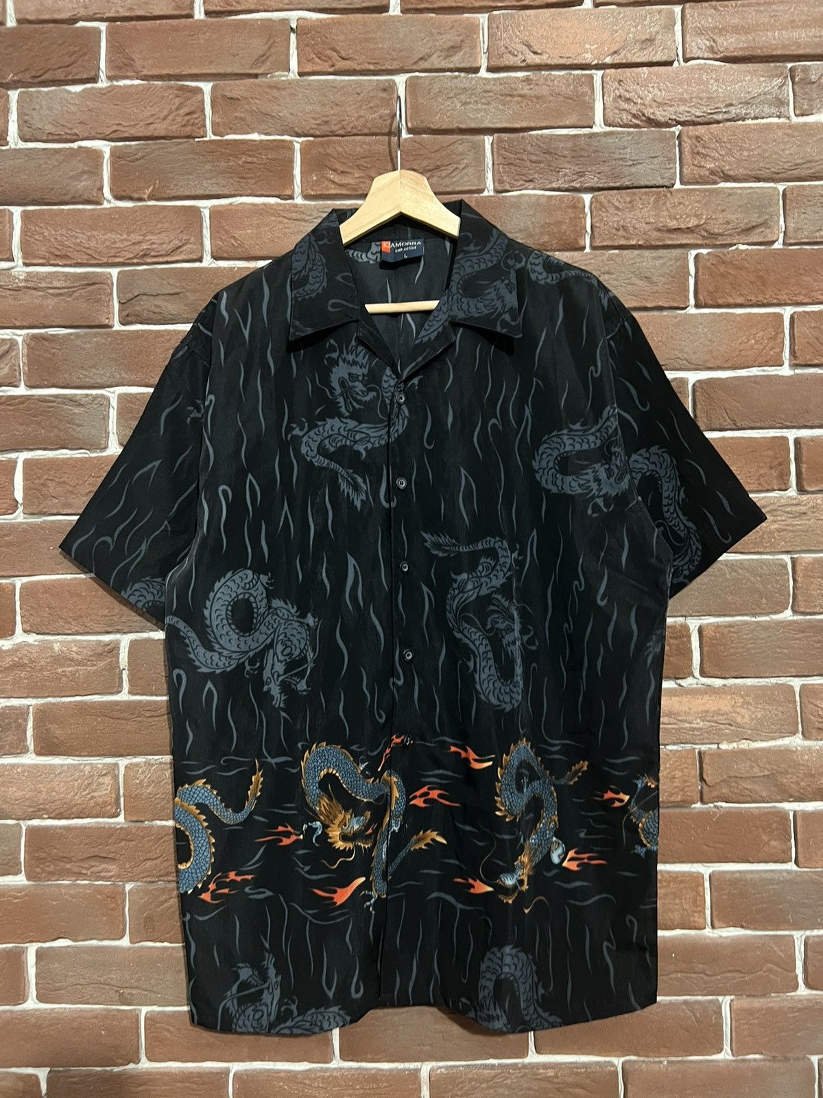 Vintage Y2k Dragon Flames Drip Button Up Shirt Lik Prada Y2k