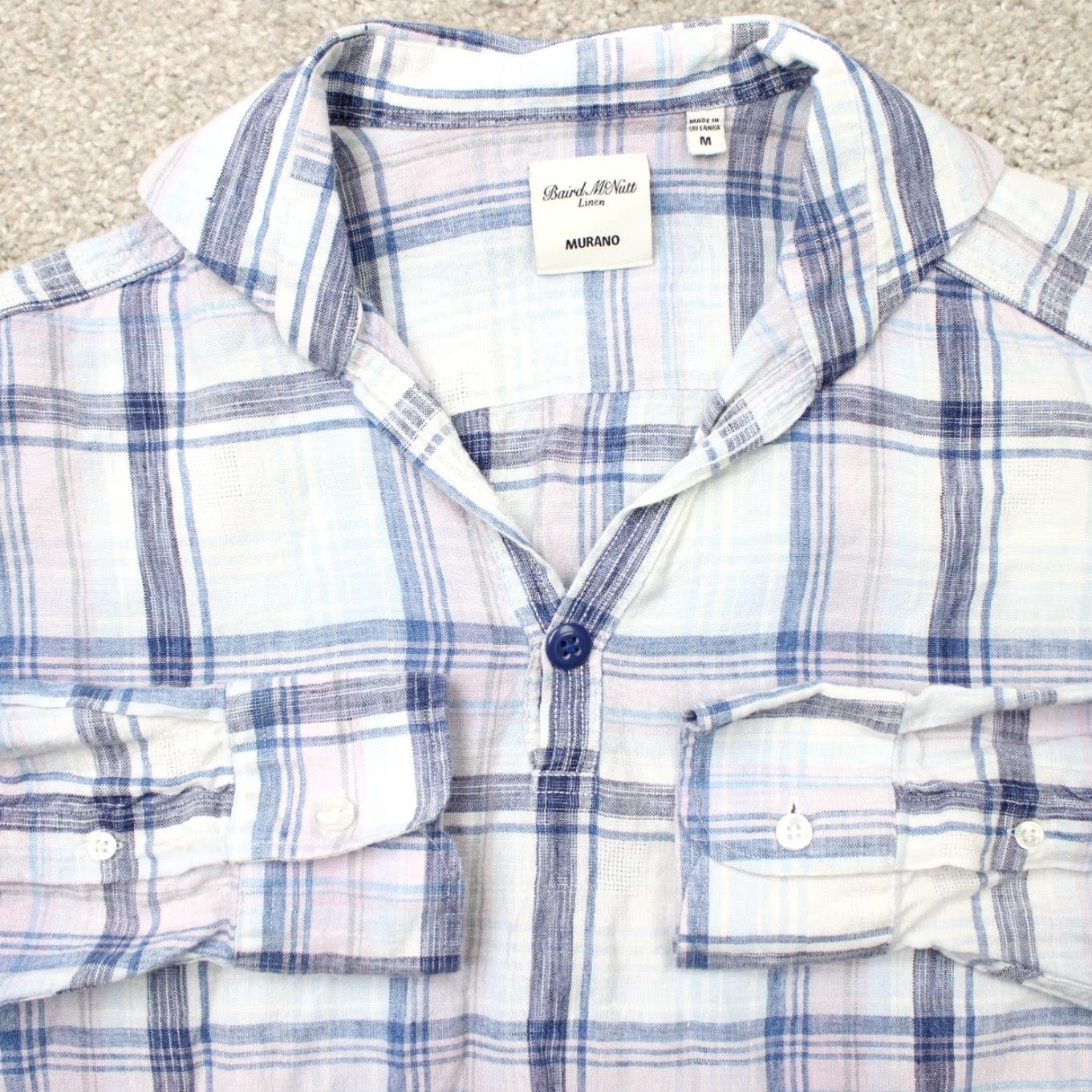 Murano Baird McNutt Murano Shirt Mens Medium Pink/Blue 100% Linen Button-Up Long Sleeve Plaid Casual Vintage: No Size US M / EU 48-50 / 2 - 2 Thumbnail