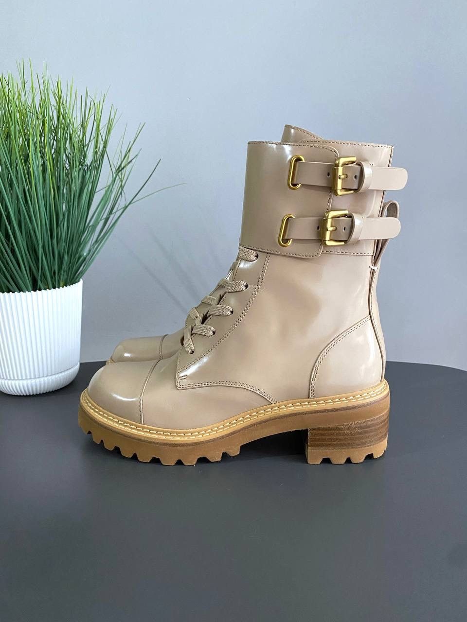 See by Chloe See By Chloe Mallory Lace Leather Buckle Combat Boots, 37 Size US 7 / IT 37 - 8 Thumbnail
