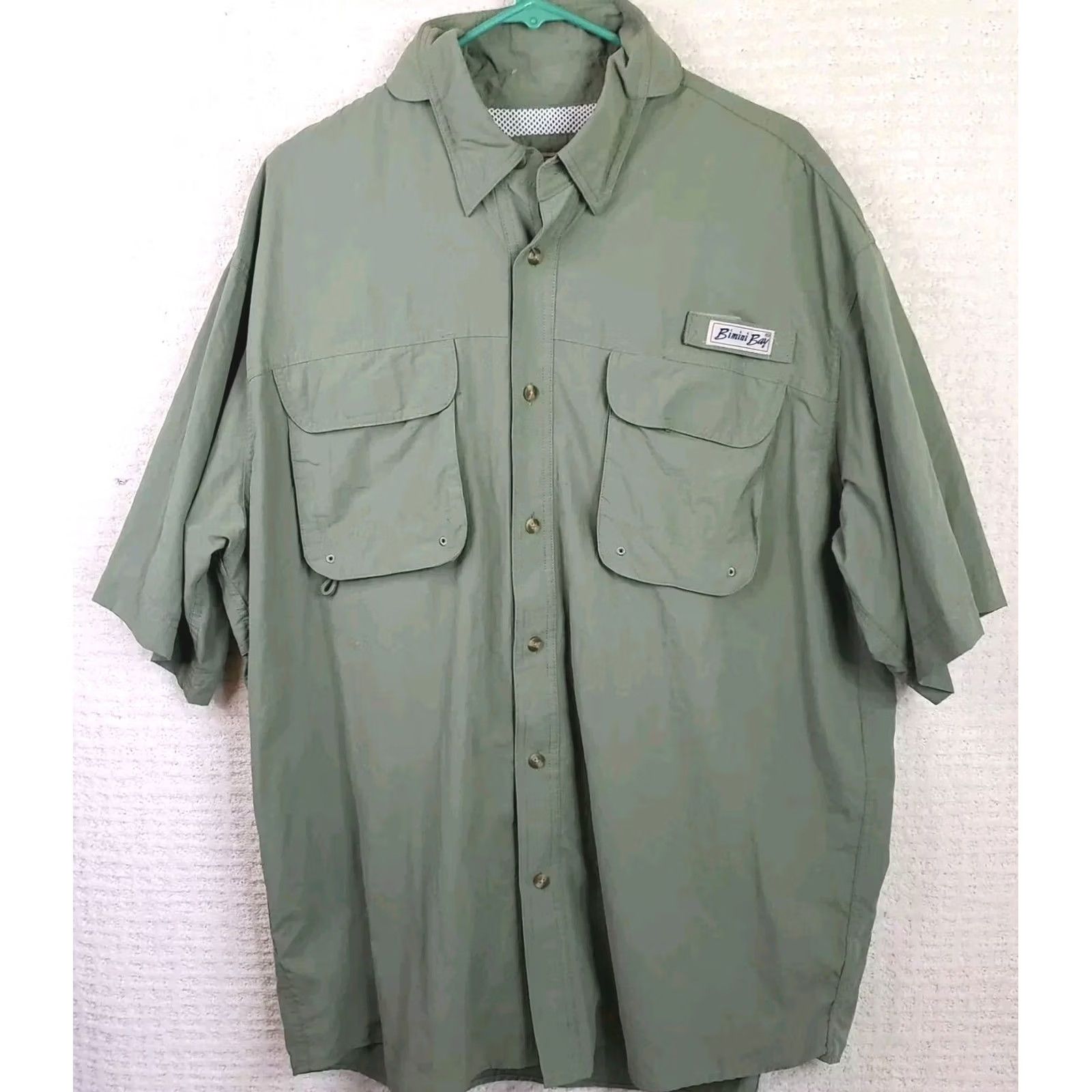 Vintage Bimini Bay Outfitters Men Button-Up Shirt XL Green Short Sleeve Vented Pockets Logo Collared Casual Travel Outdoor Shirt Size US L / EU 52-54 / 3 - 2 Thumbnail