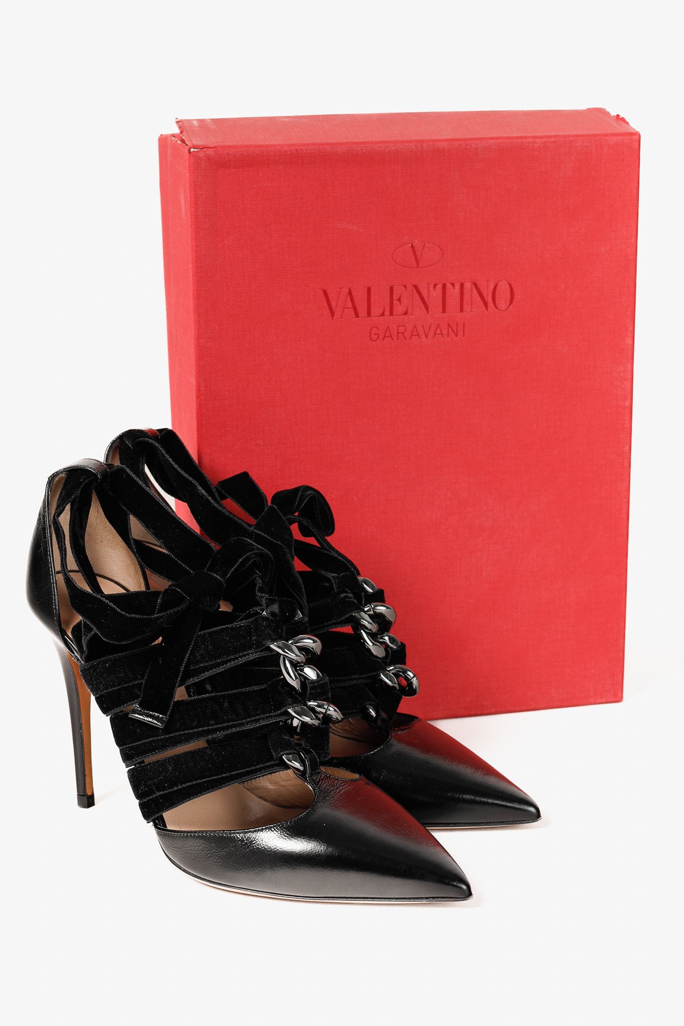Valentino Valentino Garavani Velvet Straps Chain Leather Pumps Size US 8.5 / IT 38.5 - 11 Thumbnail