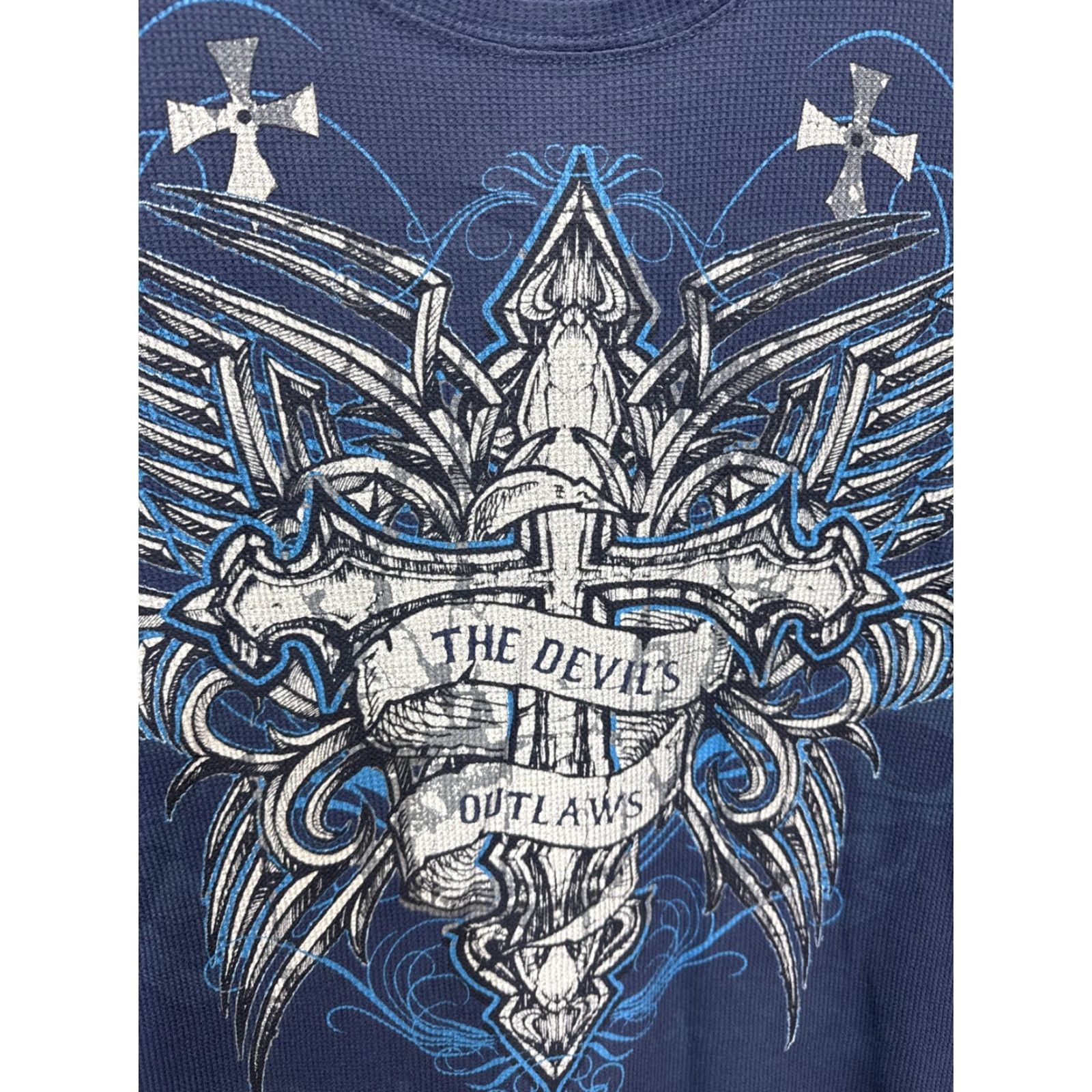 Affliction VINTAGE 2000s Waffle Knit T-Shirt Men Large Blue Graphic Print Gothic Punk Motorcycle Rock Horror Retro Biker Military Casual Size US L / EU 52-54 / 3 - 6 Thumbnail