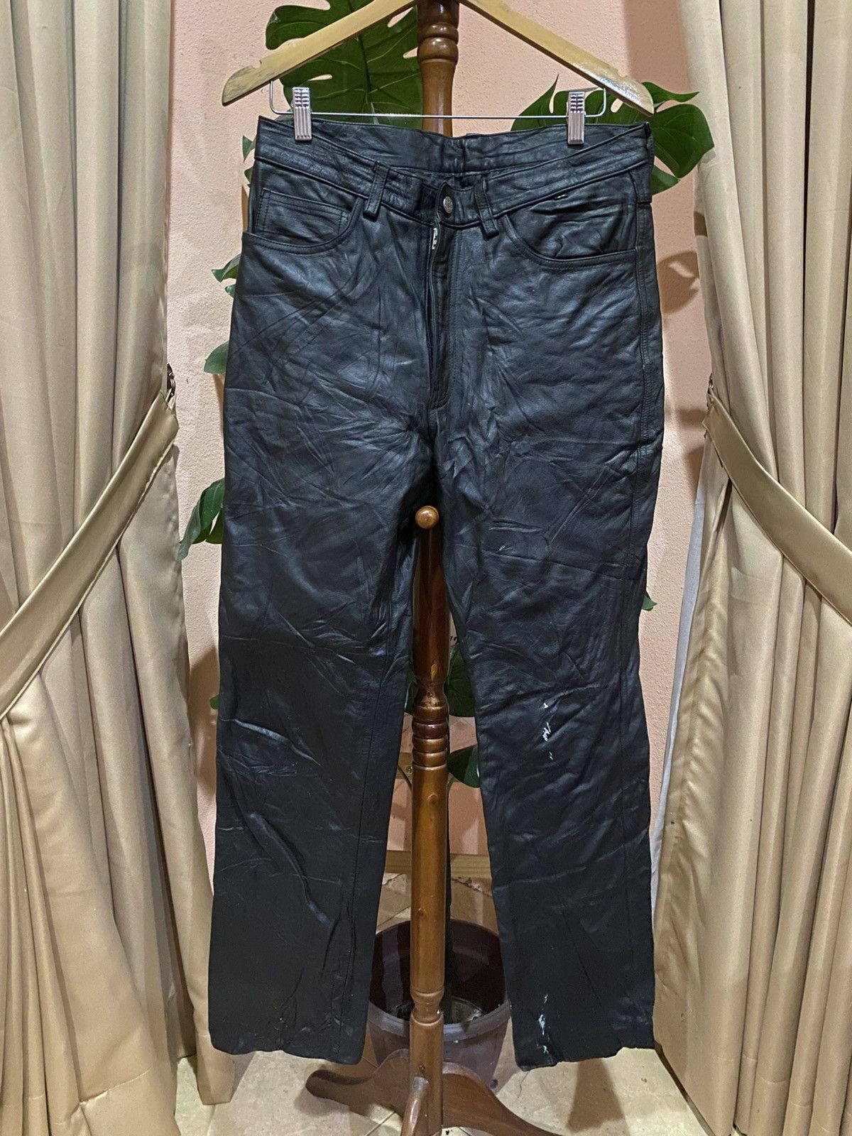 Genuine Leather Azzure Black Leather Pants - Vintage Straight-Leg Style Size US 31 - 1 Thumbnail