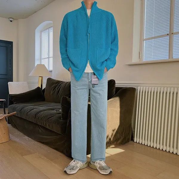 VIBE Blue Full Zip Cardigan Sweater Size US M / EU 48-50 / 2 - 8 Thumbnail