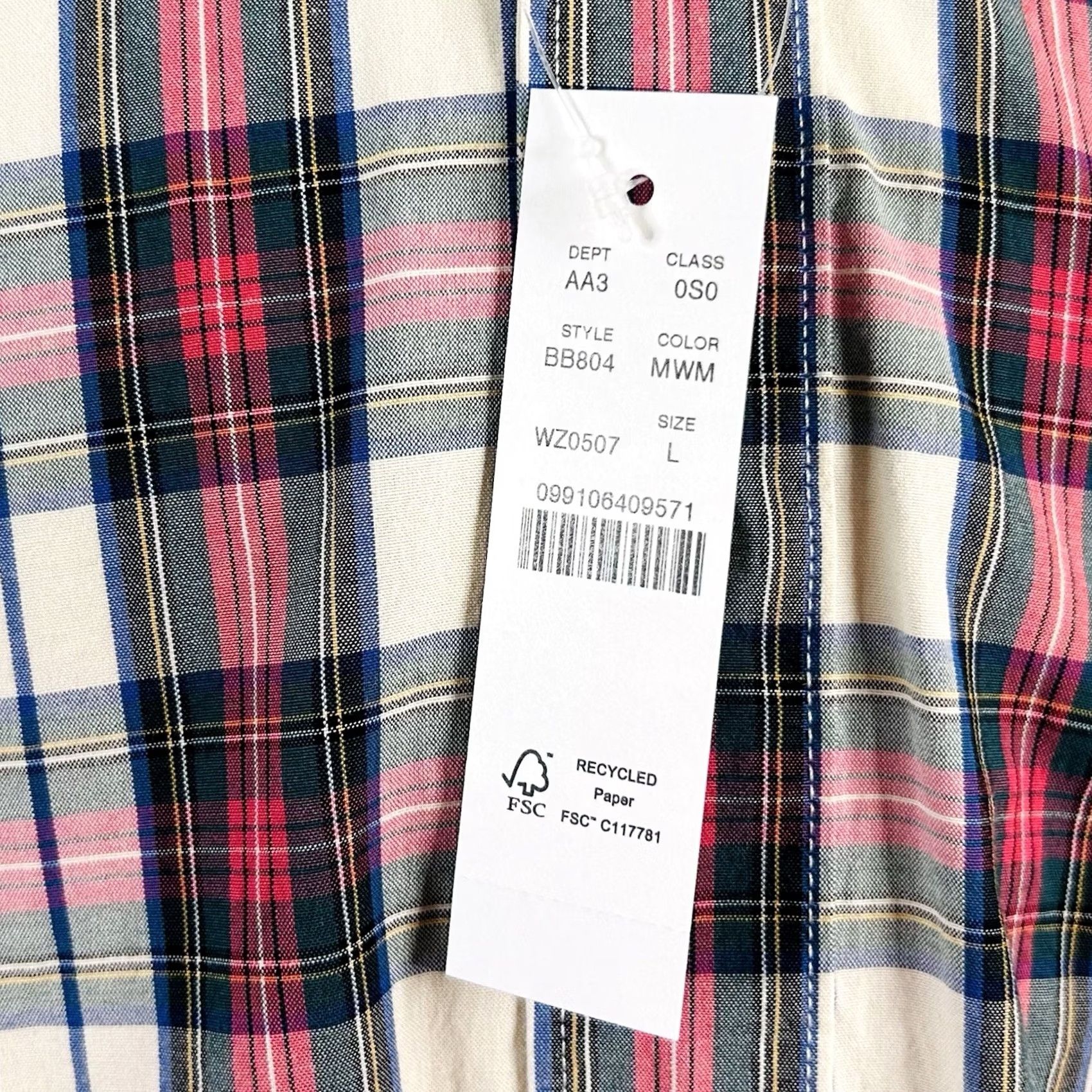 J.Crew NWT J.CREW Large Classic Fit Secret Wash Shirt Tartan Plaid Red Green Beige Size US L / EU 52-54 / 3 - 4 Thumbnail