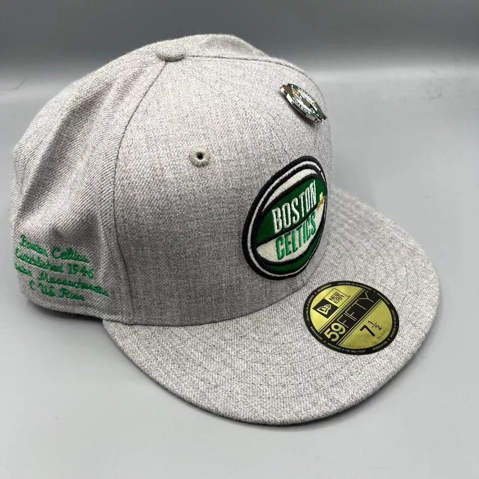 New Era Boston Celtics Hat Men 7 1/2 Gray Fitted Cap New with Pin Size ONE SIZE - 3 Thumbnail