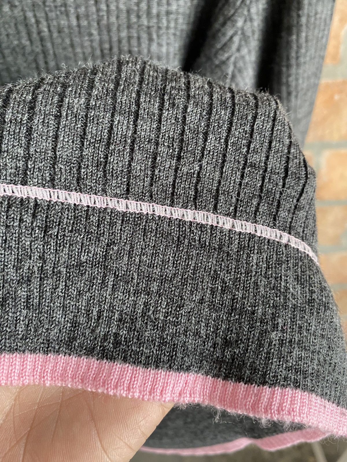 Courreges Courrèges Charcoal Ribbed Zip-Up Cardigan with Pink Trim. Size XS / US 0-2 / IT 36-38 - 9 Thumbnail