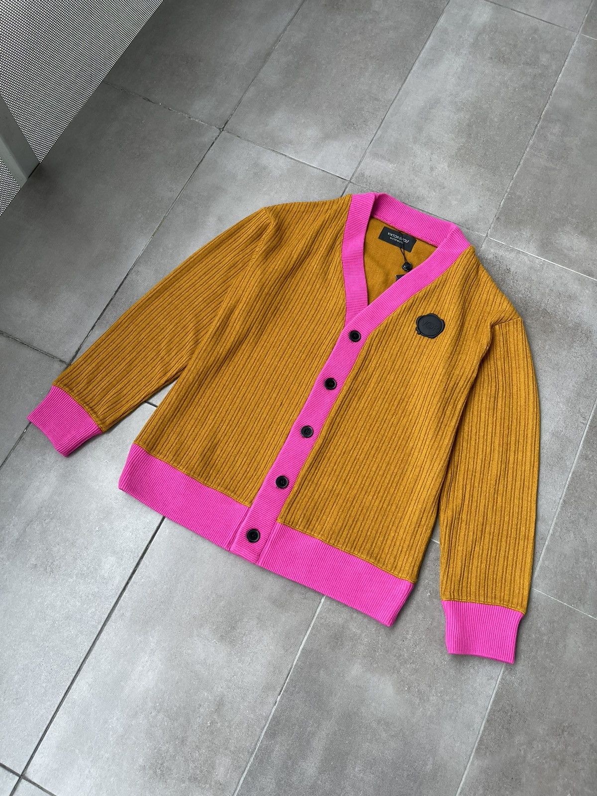 Viktor & Rolf !DS! FW22 Viktor & Rolf Logo Pink Brown Wool Cardigan Size US XL / EU 56 / 4 - 5 Thumbnail