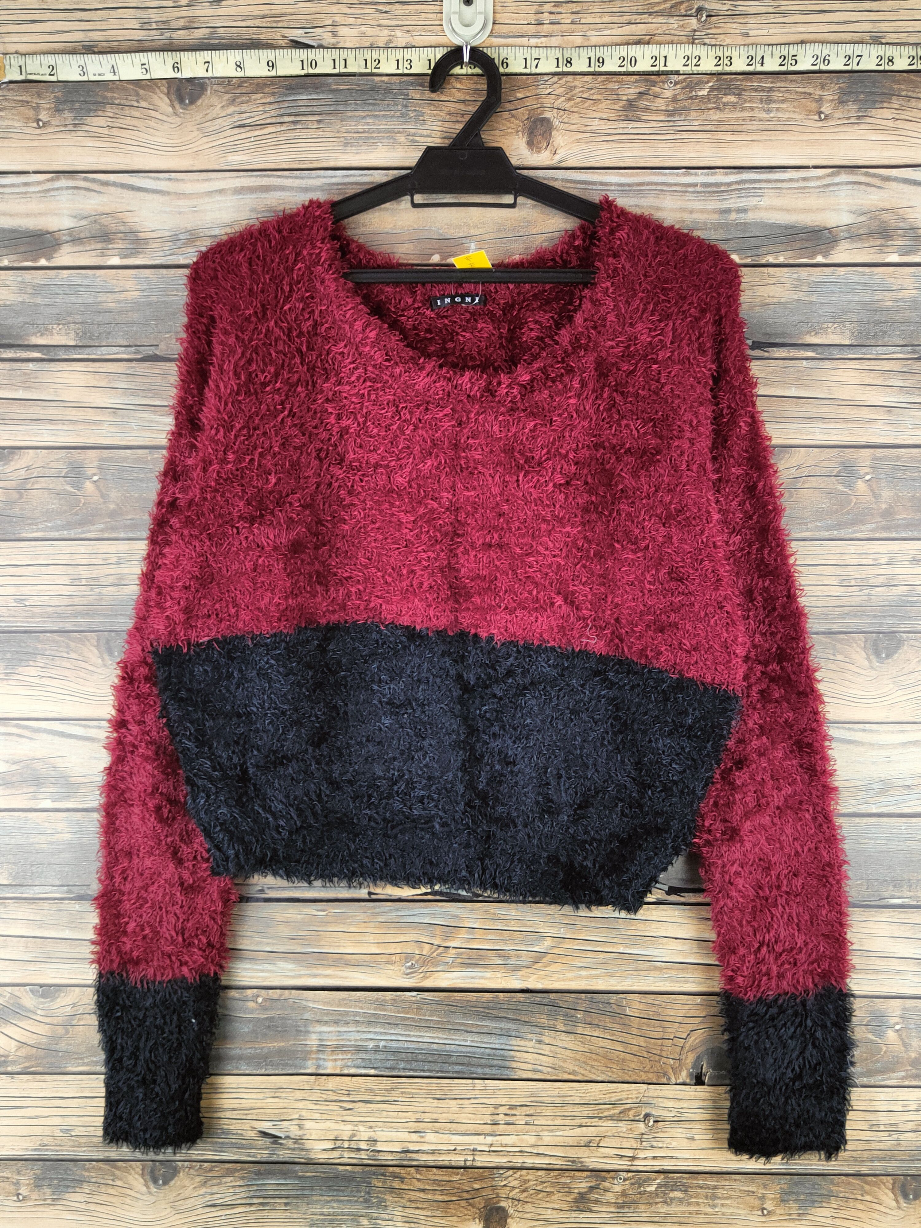 DL Ingni Maroon Black Fur Mohair Knitwear Crop Tops #46-441