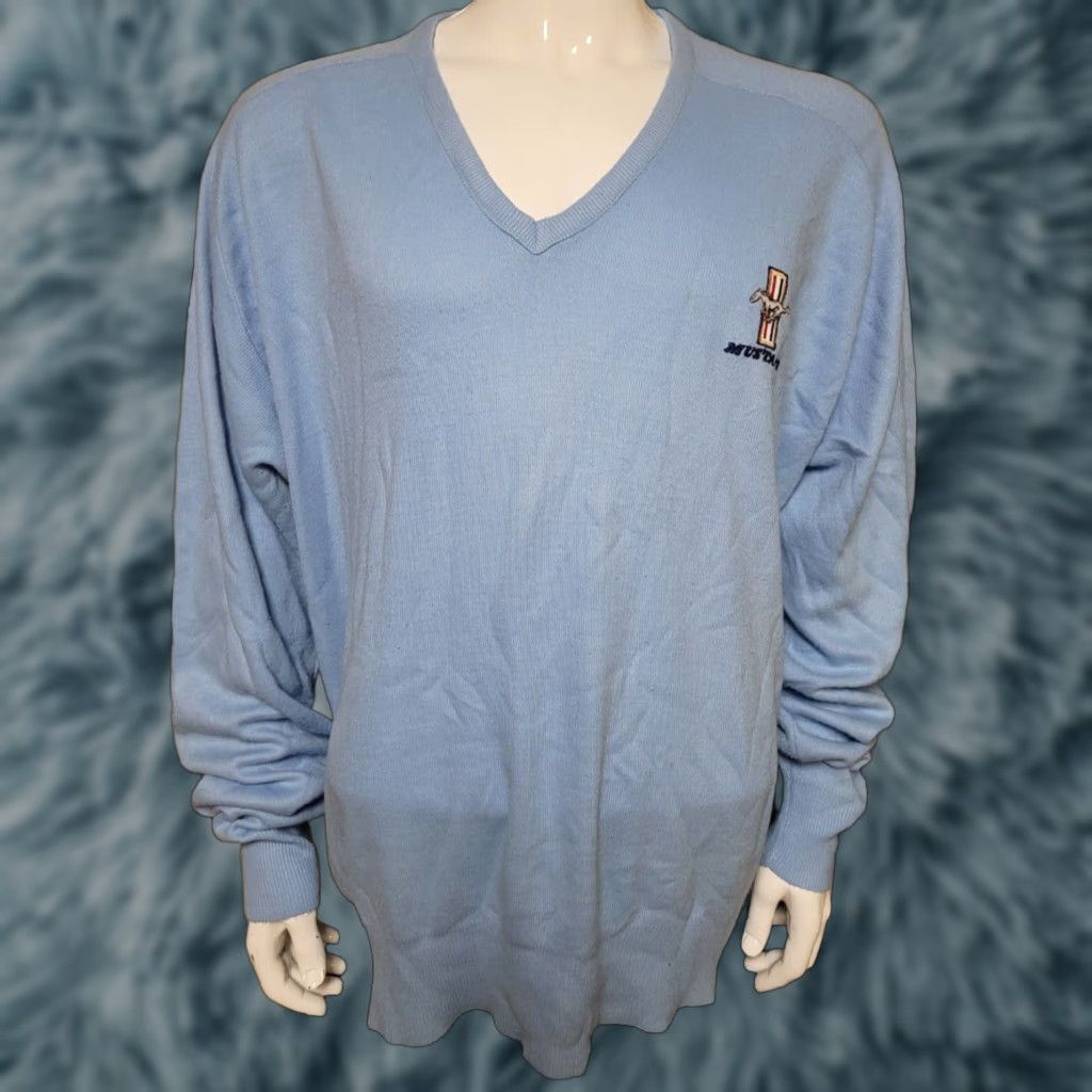 Logo 7 VINTAGE Logo 7 Ford Mustang Sweater V-Neck 2XL Blue 80s 70s Cars Muscle Car Pullover Men Size US XXL / EU 58 / 5 - 1 Thumbnail