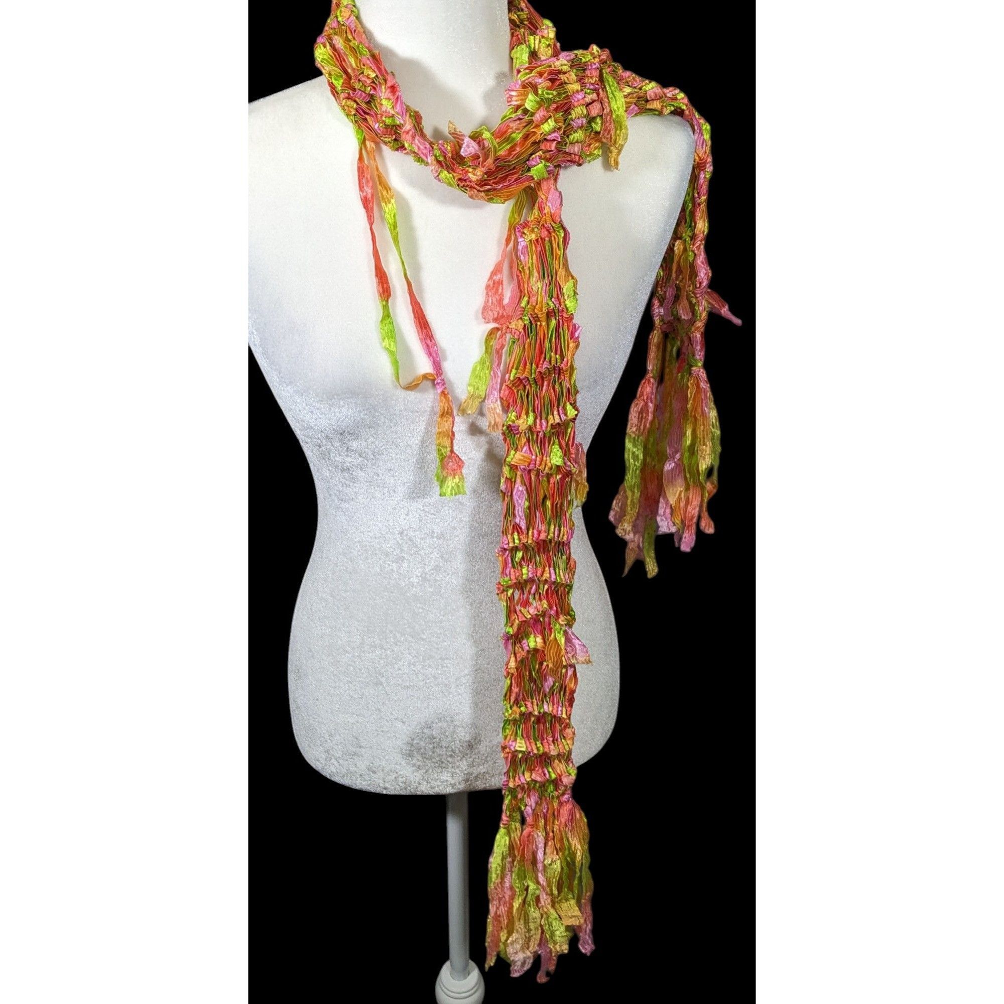 Other Handmade Neon Rainbow Abstract Open Knit Festival Scarf Size ONE SIZE - 1 Thumbnail