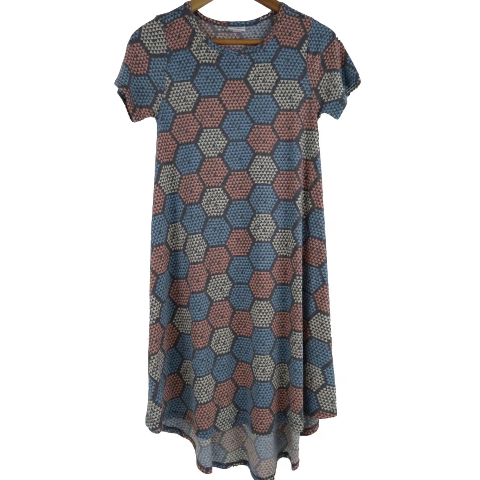 Vintage LuLaRoe Dress Womens 2XS Carly XXS Swing High Low All Over Print Stretch Geometric Size XXS / US 00 / IT 34 - 2 Thumbnail