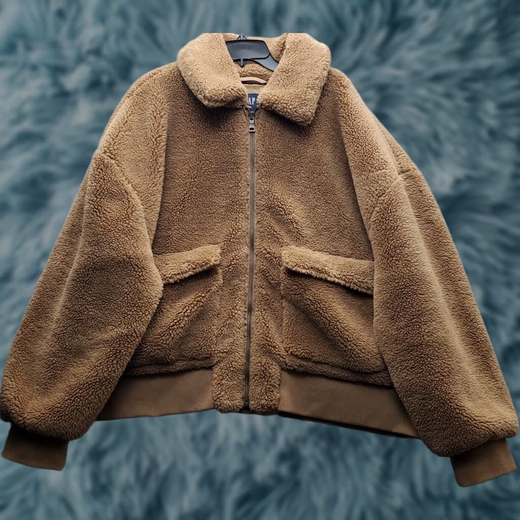 Gap Gap Teddy Bear Jacket Womens XXL Brown Lined Long Sleeve Patch Pocket Full Zip Jacket Size XXL / US 16-18 / IT 52-54 - 1 Thumbnail