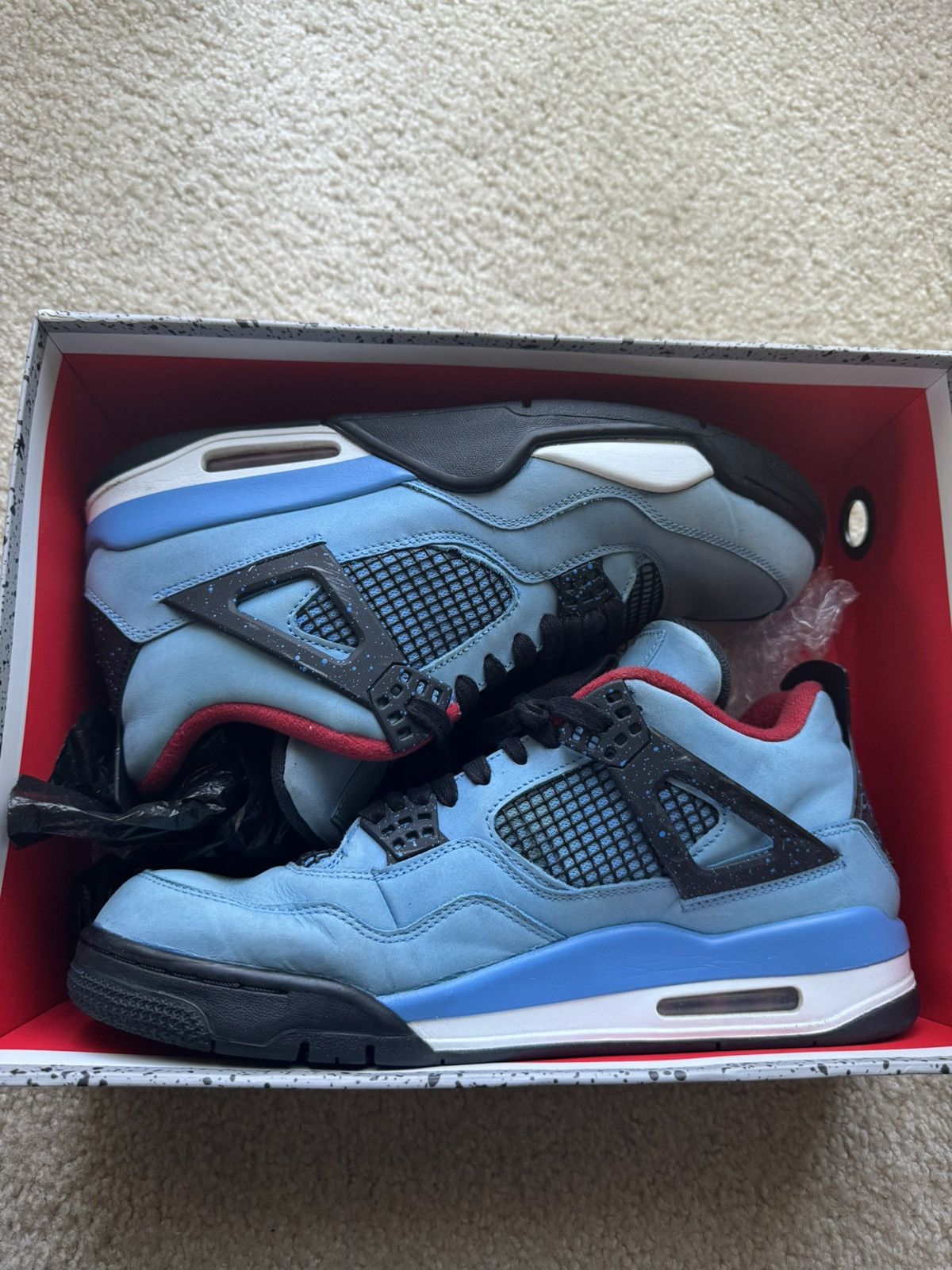 image of Jordan Brand 4 Retro Travis Scott Cactus Jack Shoes in Black/Blue/Red, Men's (Size 12)