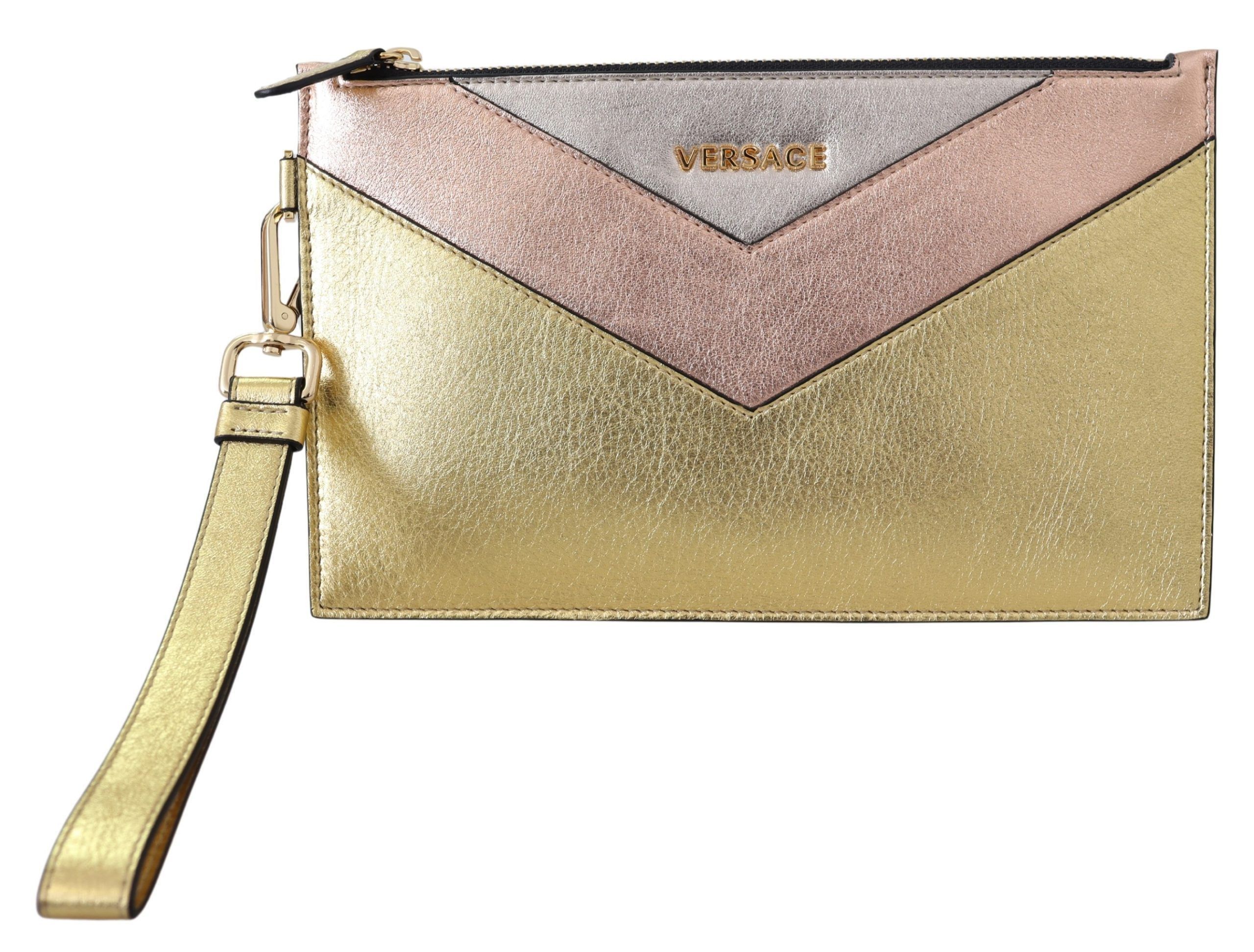 Versace Bronze Leather Zip Small Pouch Women's Bag Size ONE SIZE - 1 Thumbnail