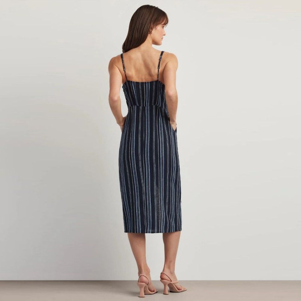 Ellen Tracy NWT New $129 Ellen Tracy Tie Front Linen Blend Navy Stripe Size XS / US 0-2 / IT 36-38 - 2 Thumbnail