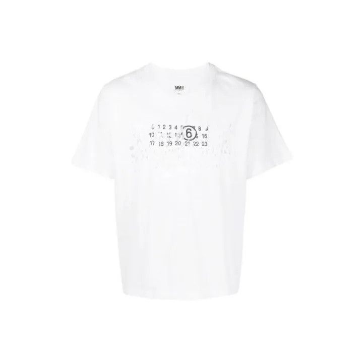 Maison Margiela MM6 Maison Margiela White Logo Print T-Shirt 0079 Size US XL / EU 56 / 4 - 1 Thumbnail