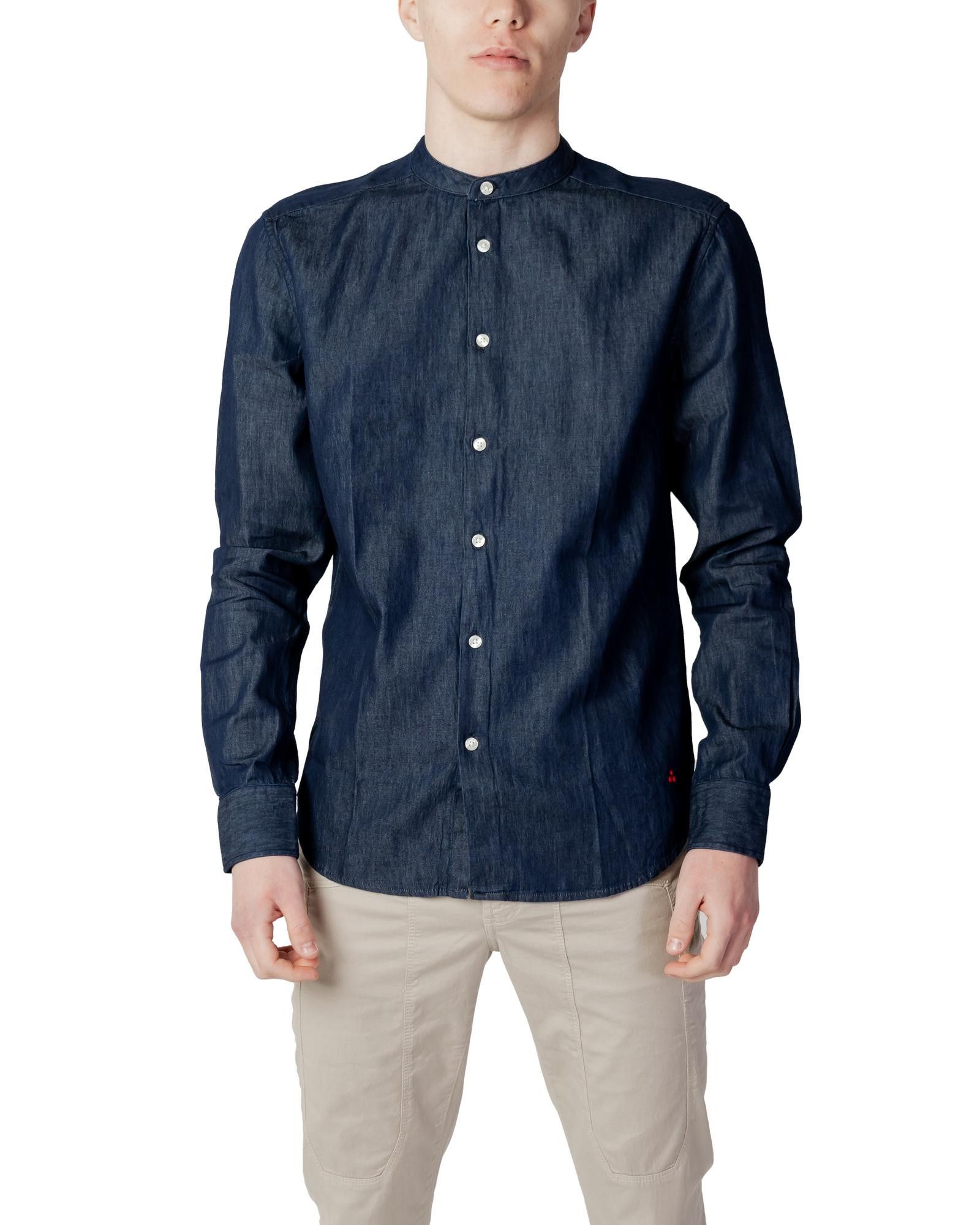 image of Peuterey Long Sleeve Cotton Button Shirt in Blue, Men's (Size Small)