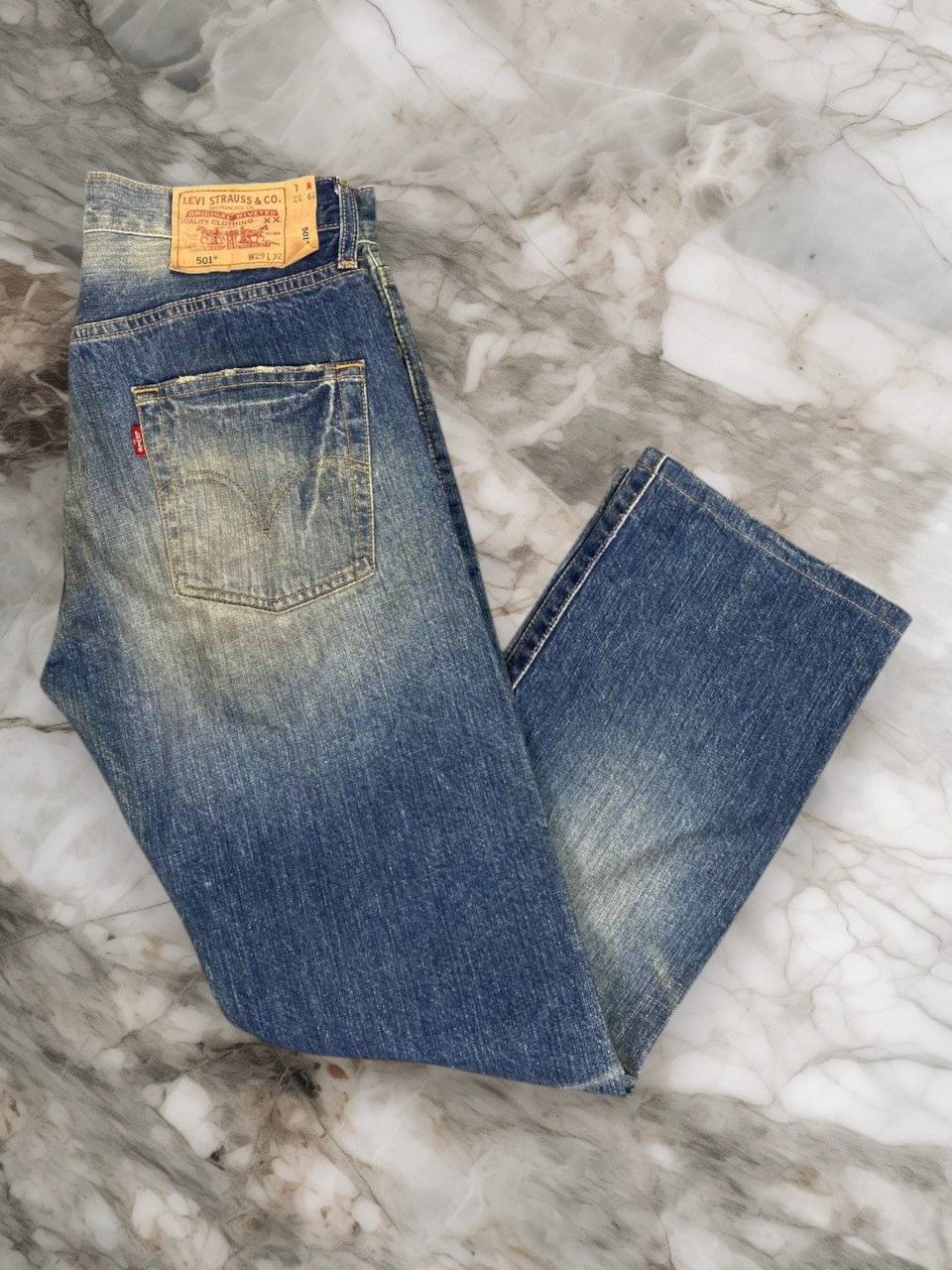 Levi's vintage levis 501 distressed denim nice design Size US 31 - 1 Thumbnail