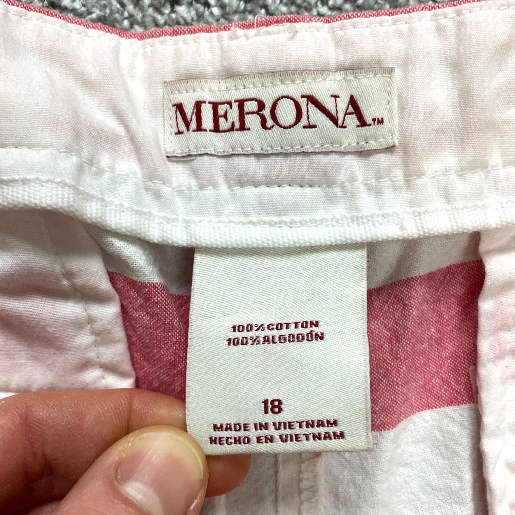 Merona Merona Chino Shorts Womens 18 Pink Striped Bermuda Cotton Pockets 3" Inseam Size 27" / US 4 / IT 40 - 6 Thumbnail