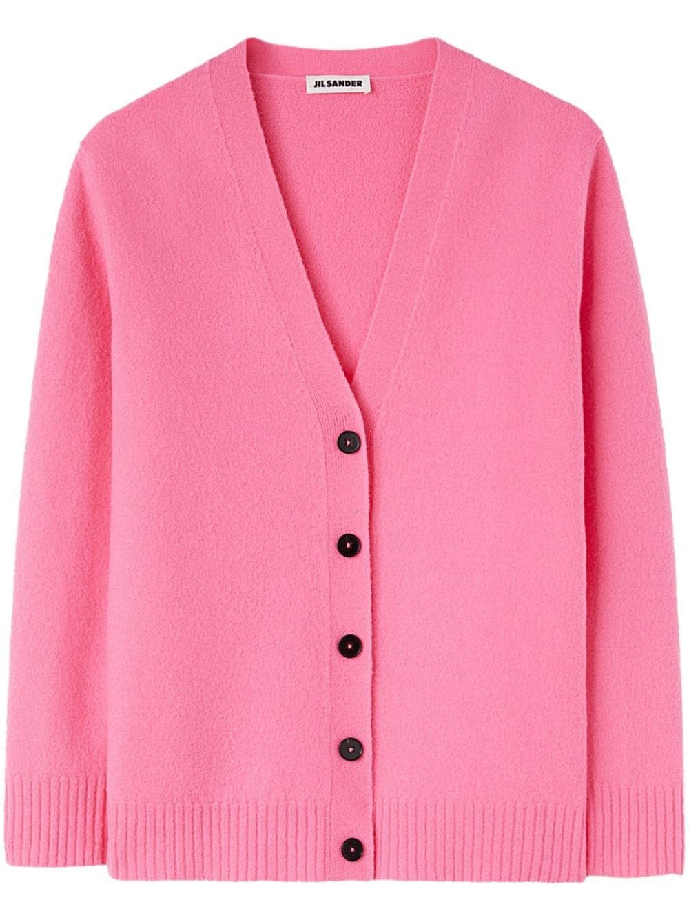 o1mt1gz0625 V-Neck Wool Cardigan in Pink