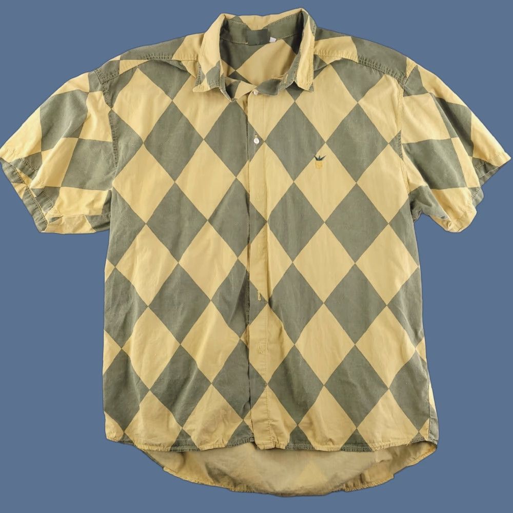 Vintage VINTAGE Biotribe Shirt Mens L 90s Green Yellow Diamonds Skate Shirt Size US L / EU 52-54 / 3 - 1 Thumbnail