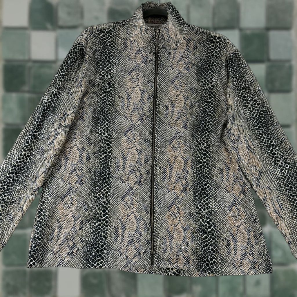 Vintage Exclusively Misook Jacket Womens Medium Brown Black Snakeskin Sequins Full Zip Jacket Size M / US 6-8 / IT 42-44 - 1 Thumbnail