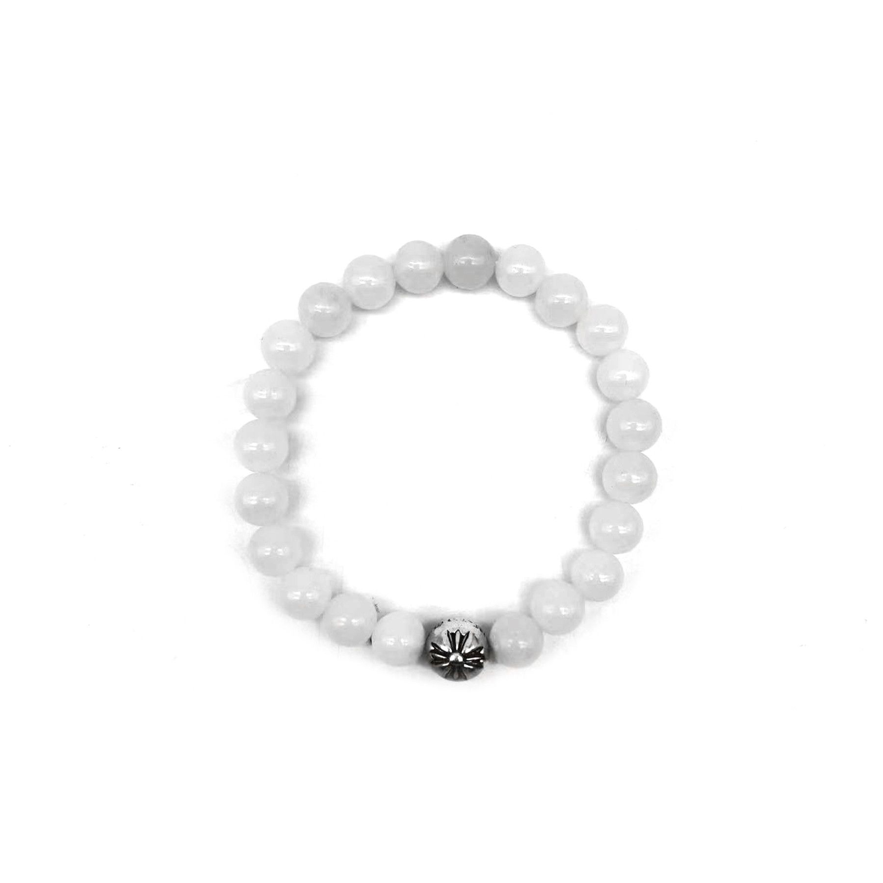 Chrome Hearts Chrome Hearts 8mm Single Silver White Agate Cross Bracelet Size ONE SIZE - 1 Thumbnail