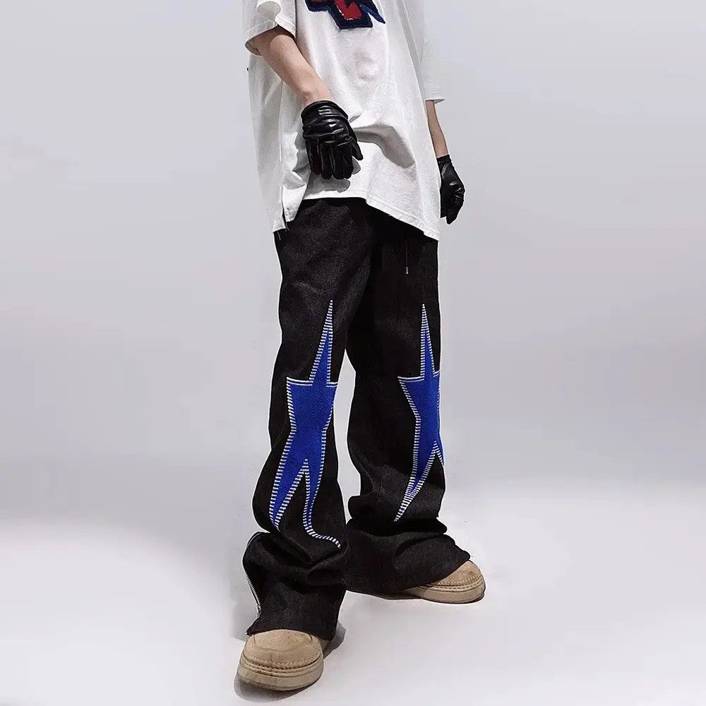 Japanese Brand × Jean STAR Embroidery Stacked Denim Jeans Size US 34 / EU 50 - 1 Thumbnail