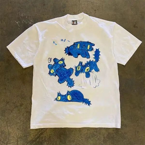 Japanese Brand Kanako x Hiro White retro funny cat print t-shirt Size US 32 / EU 48 - 7 Thumbnail