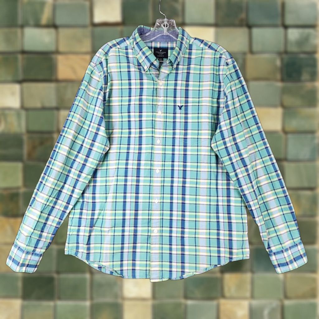 American Eagle Outfitters VINTAGE American Eagle Button-Up Shirt Long Sleeve Plaid Green Blue Mens Size L Size US L / EU 52-54 / 3 - 1 Thumbnail