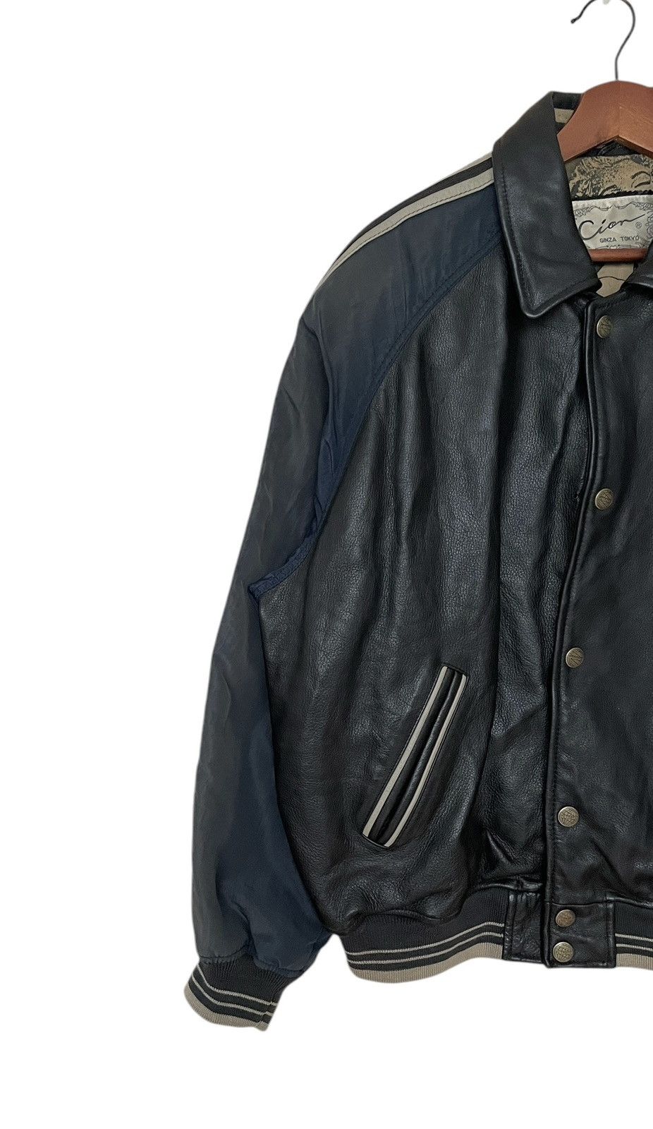 Japanese Brand Vintage Brand Cion Ginza Tokyo Leather Varsity Jacket 1990s Size US L / EU 52-54 / 3 - 4 Thumbnail