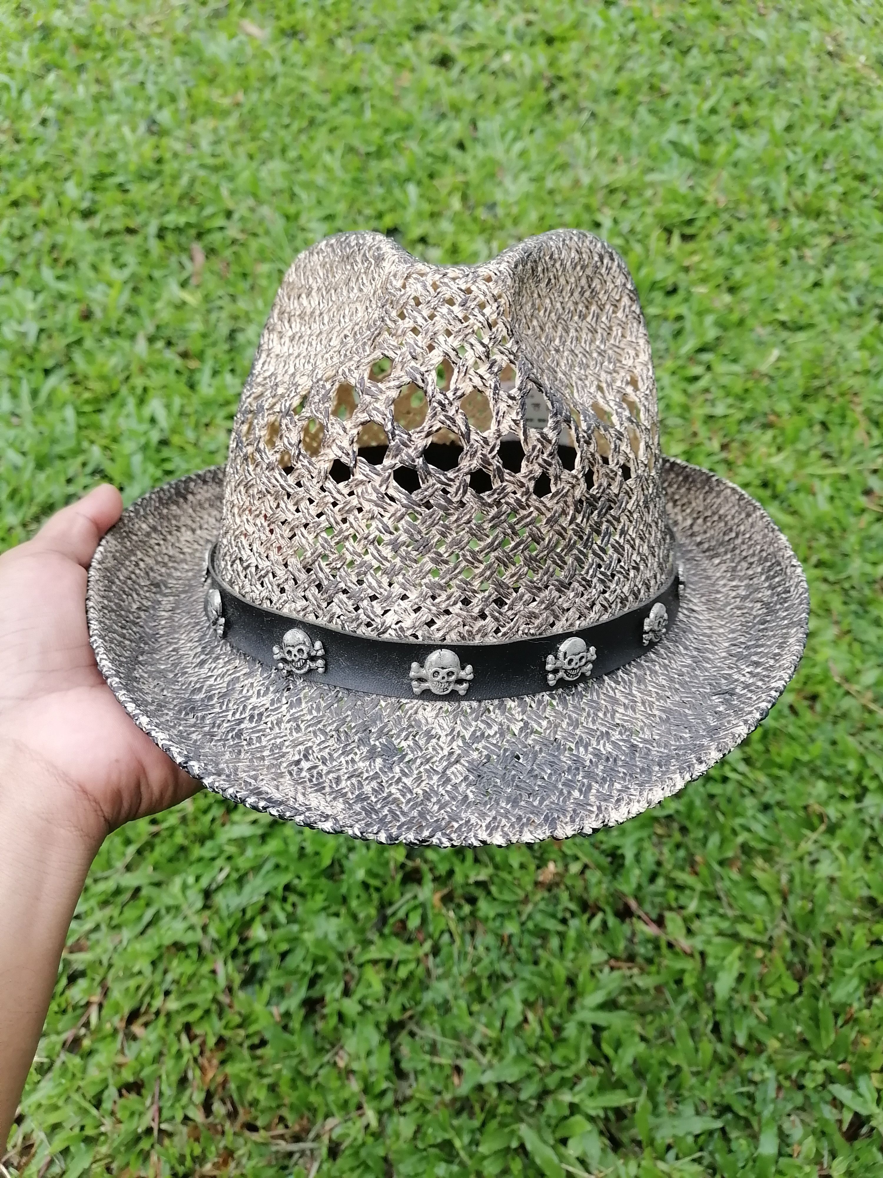 Japanese Brand Handcraft Fedora Skulls Black Smoke Straw Hats Size ONE SIZE - 2 Thumbnail