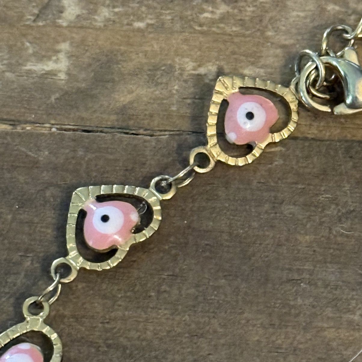 Other Gold stainless steel pink heart shaped evil eye bracelet Size ONE SIZE - 6 Thumbnail