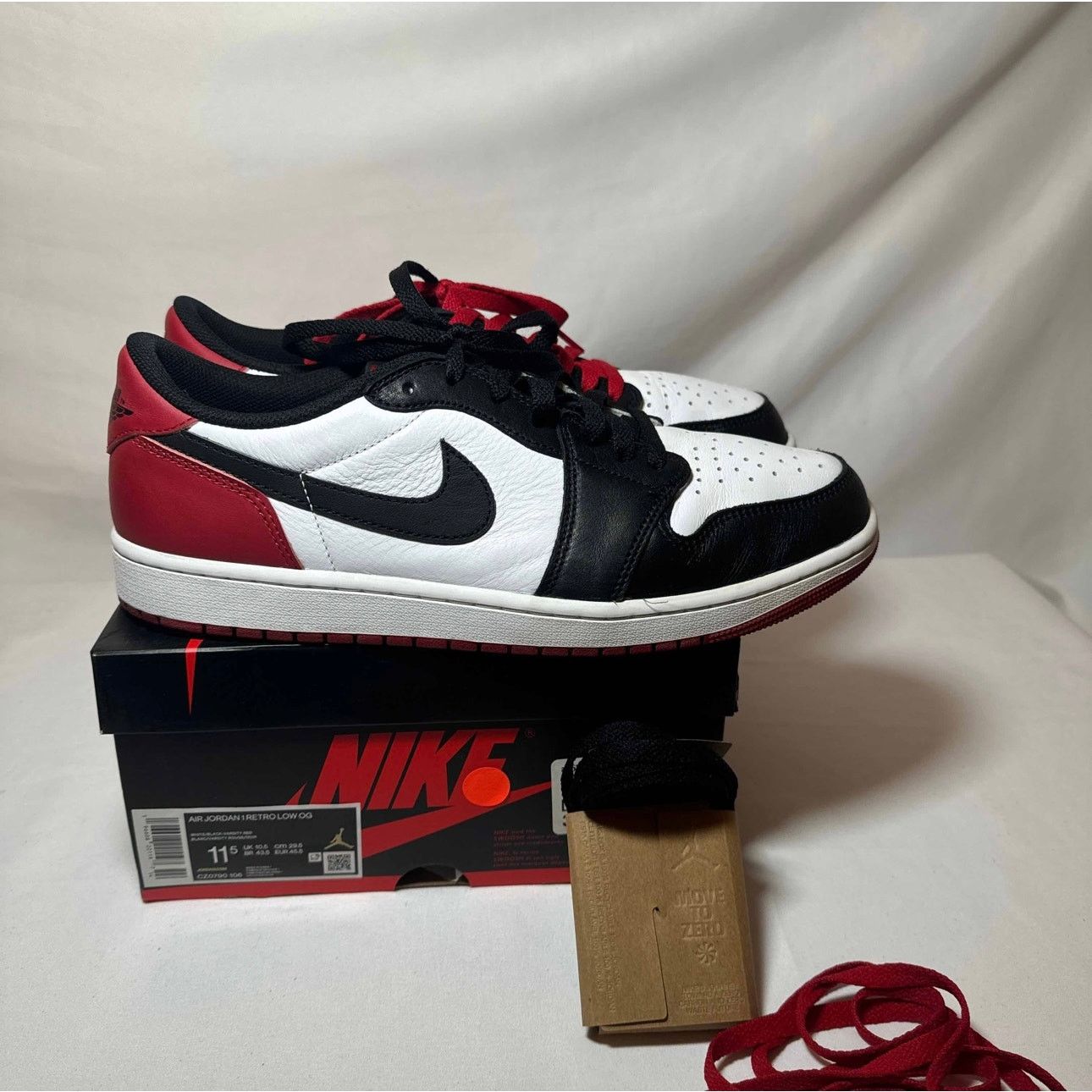 Jordan Brand × Nike Size 11.5 - Air Jordan 1 Retro Low OG Black Toe Men's Shoes Size US 11.5 / EU 44-45 - 1 Thumbnail
