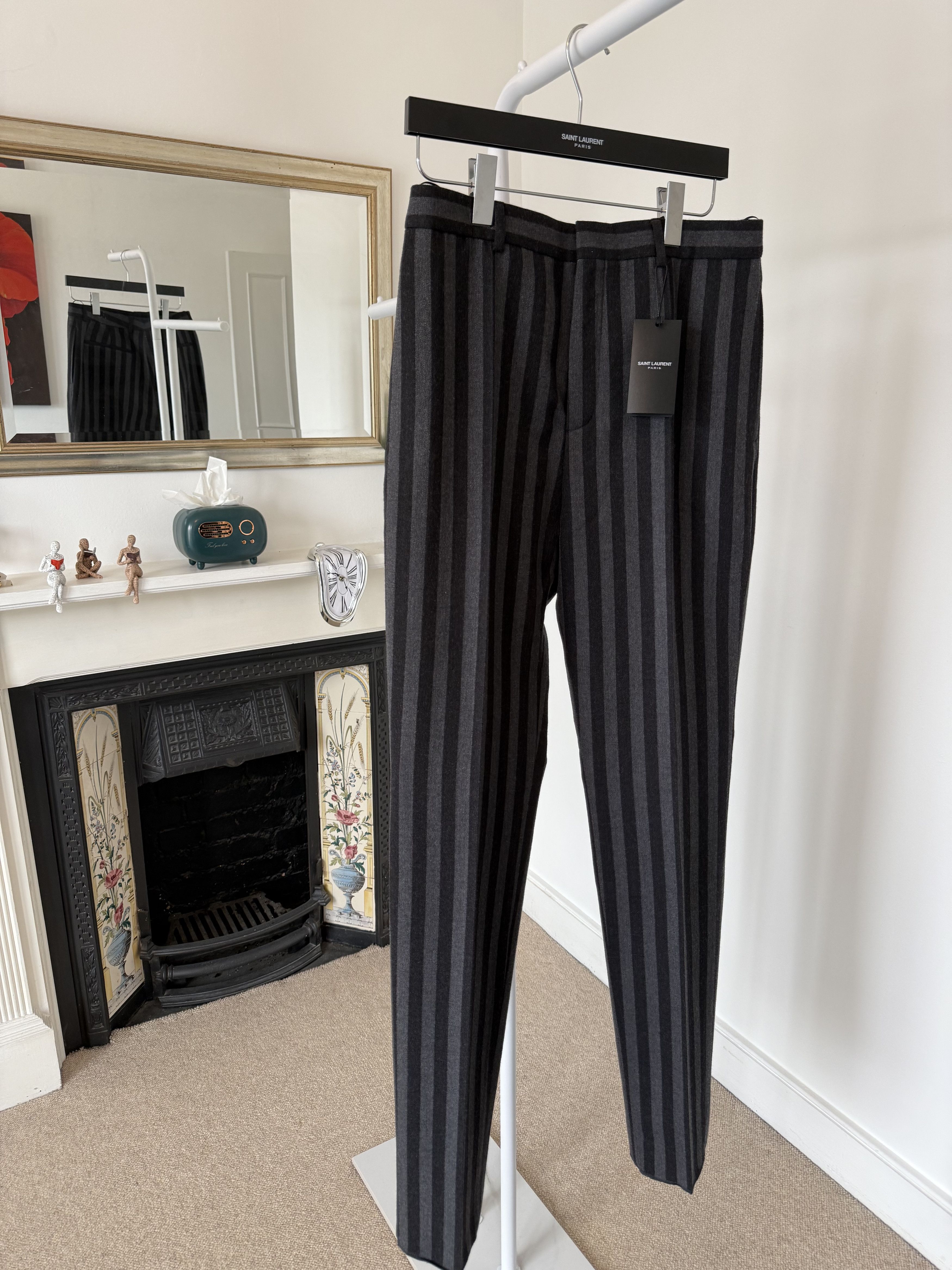 Saint Laurent Paris FW23 Saint Laurent Wool Trousers in Striped Black/Gray Size US 32 / EU 48 - 3 Thumbnail