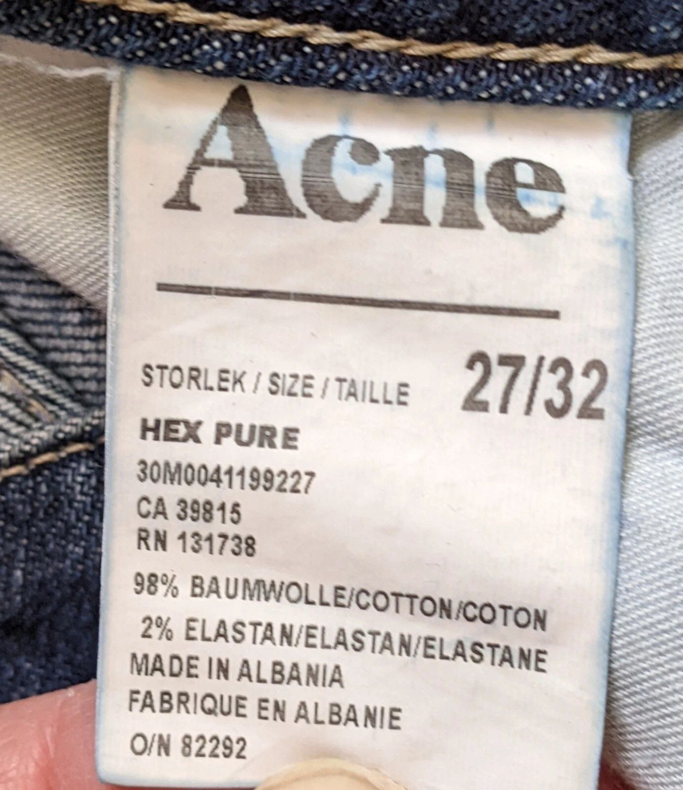 Other Acne Hex Pure Jeans 27/32 Dark Blue Stretch Made in Albania Size 27" / US 4 / IT 40 - 8 Thumbnail